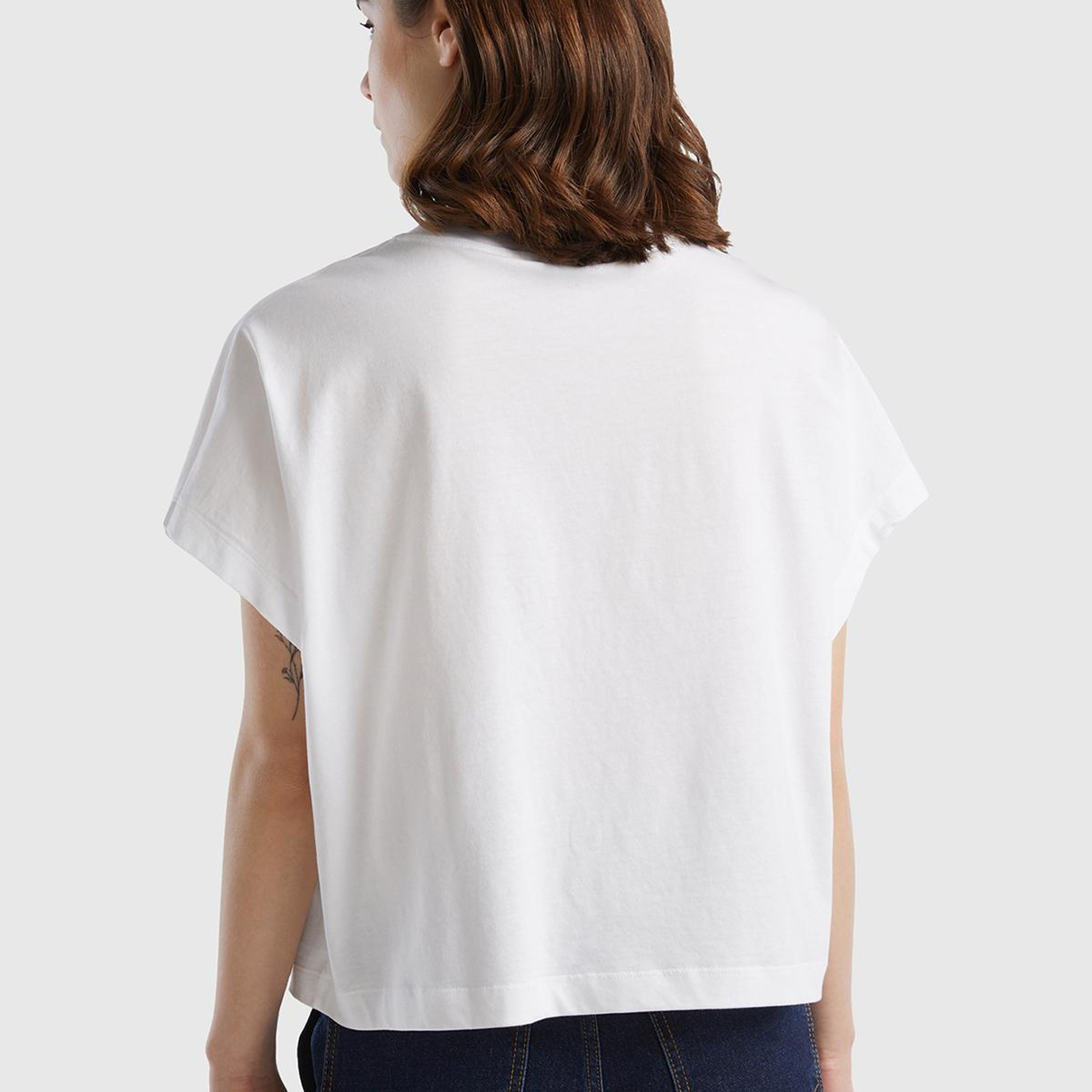 Kadın Beyaz %100 Pamuk Kimono Kol Detaylı Bisiklet Yaka T-Shirt