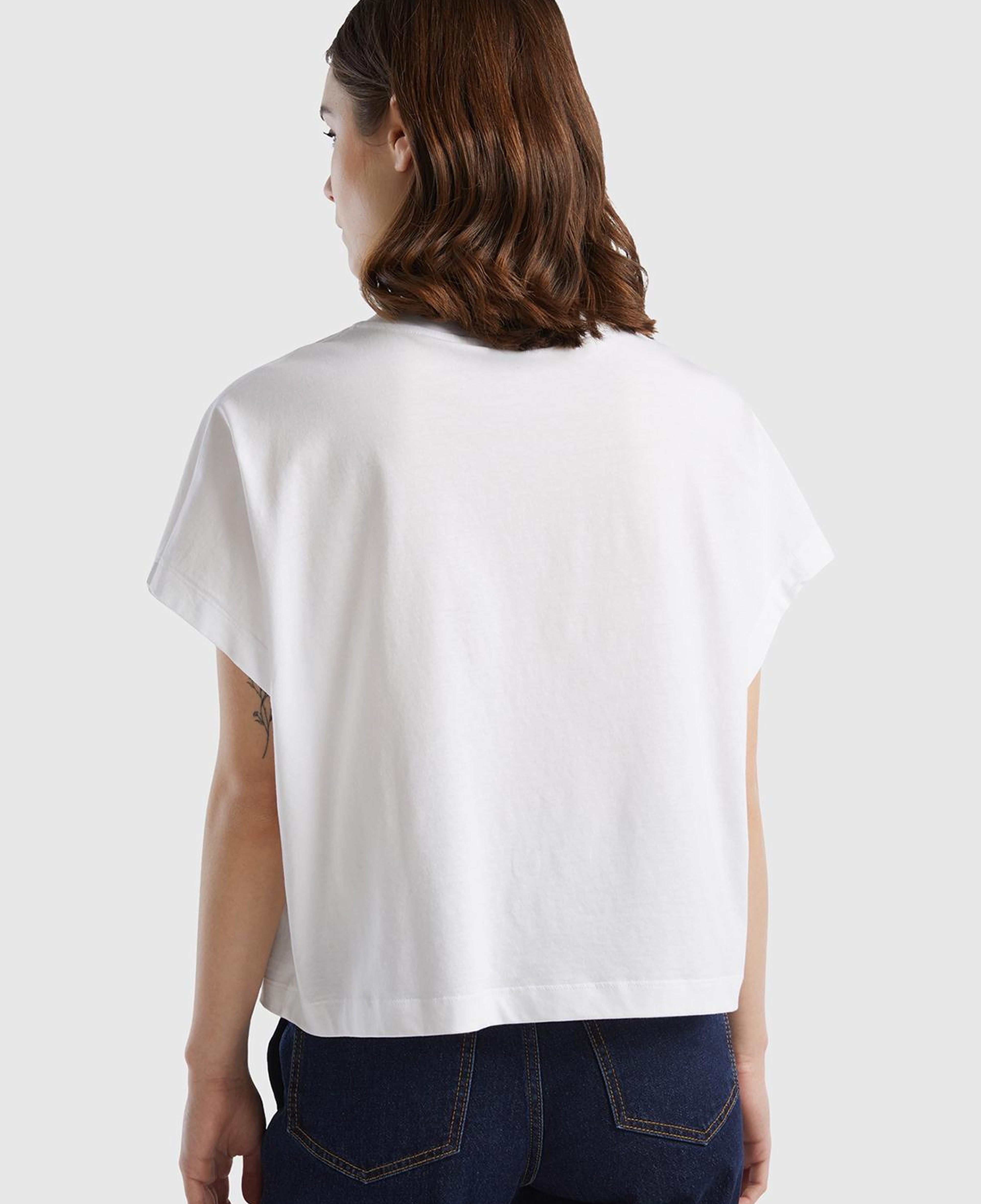Kadın Beyaz %100 Pamuk Kimono Kol Detaylı Bisiklet Yaka T-Shirt