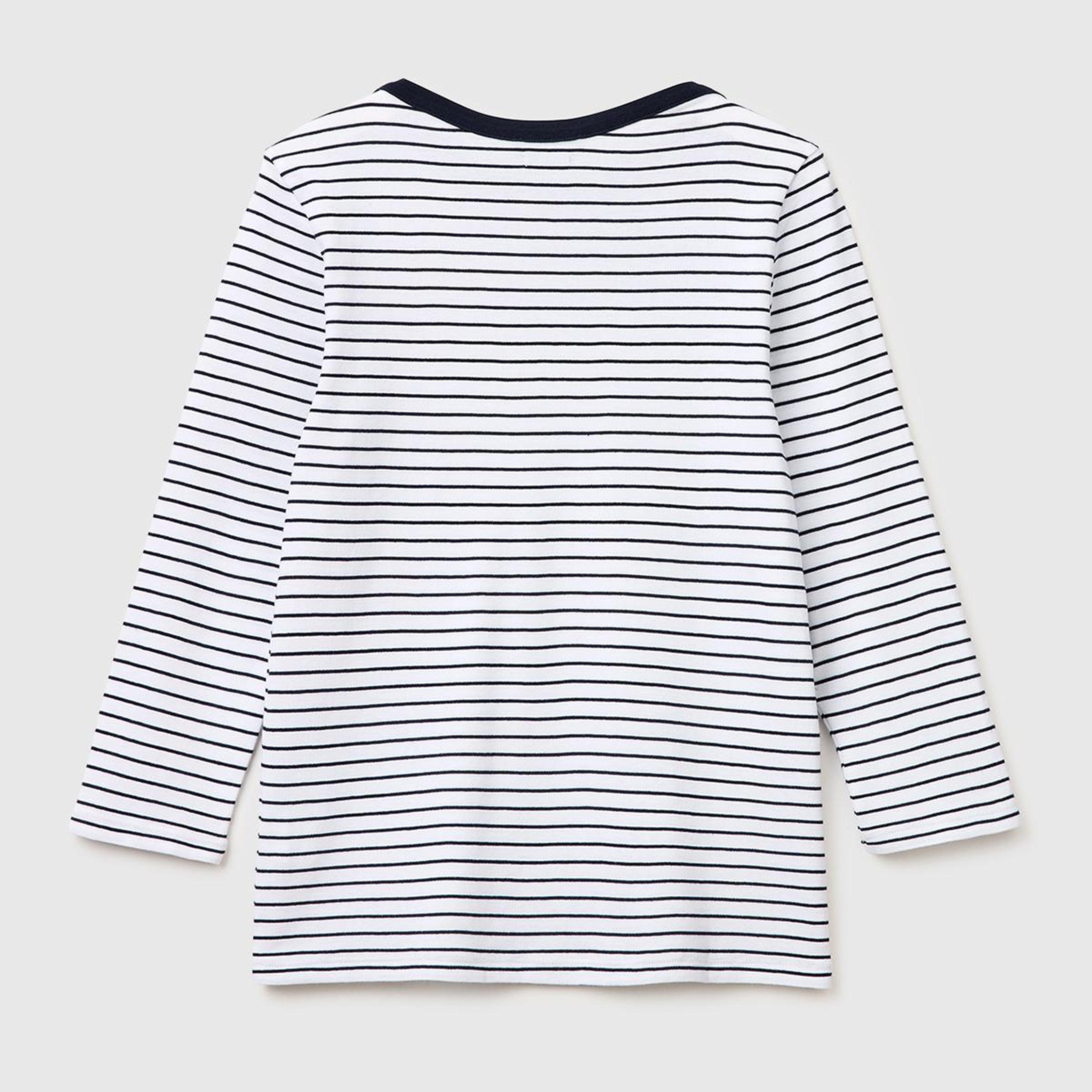 Kadın Mavi %100 Pamuk Çizgili Logolu Kayık Yaka Truvakar Kol T-Shirt