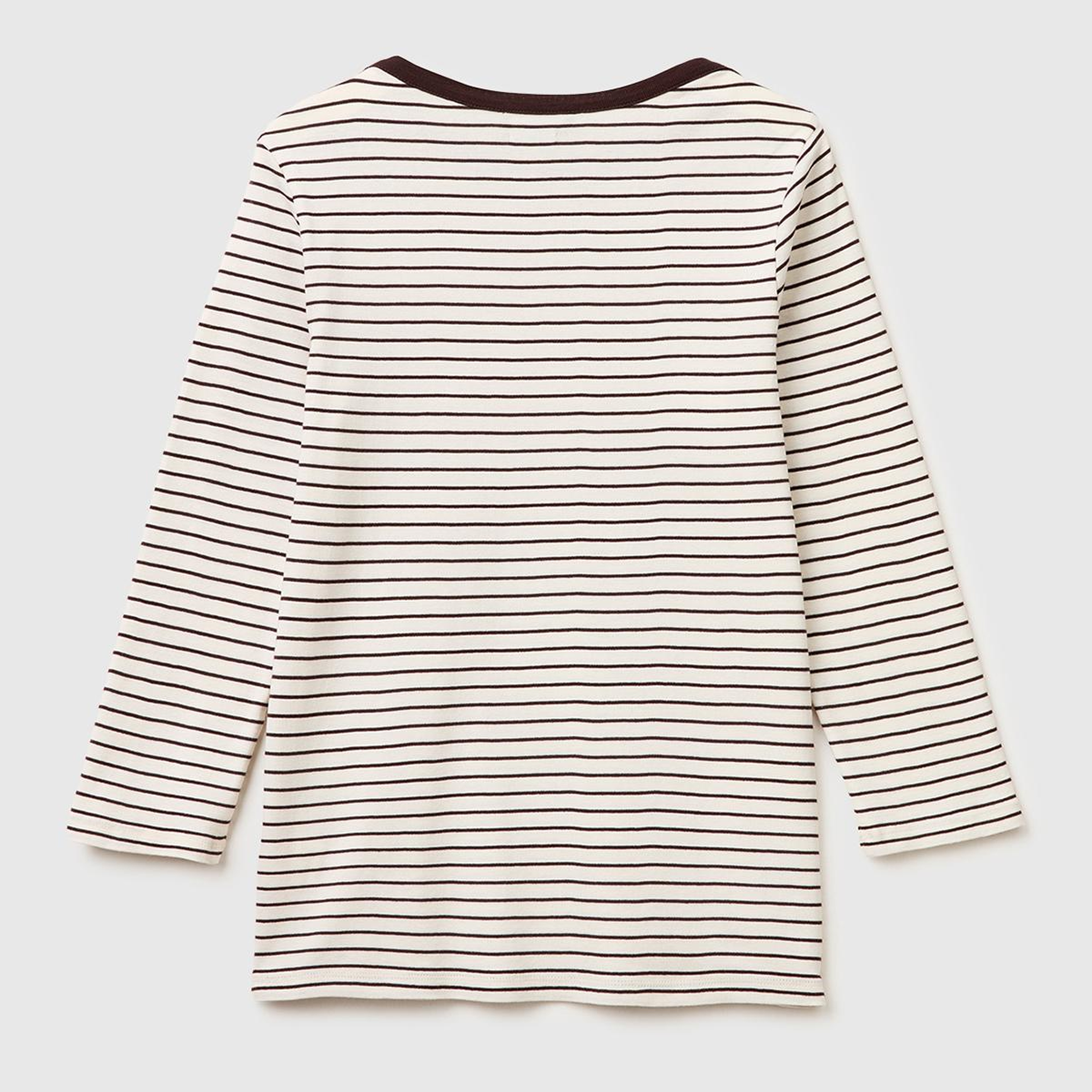 Kadın Bej %100 Pamuk Çizgili Logolu Kayık Yaka Truvakar Kol T-Shirt