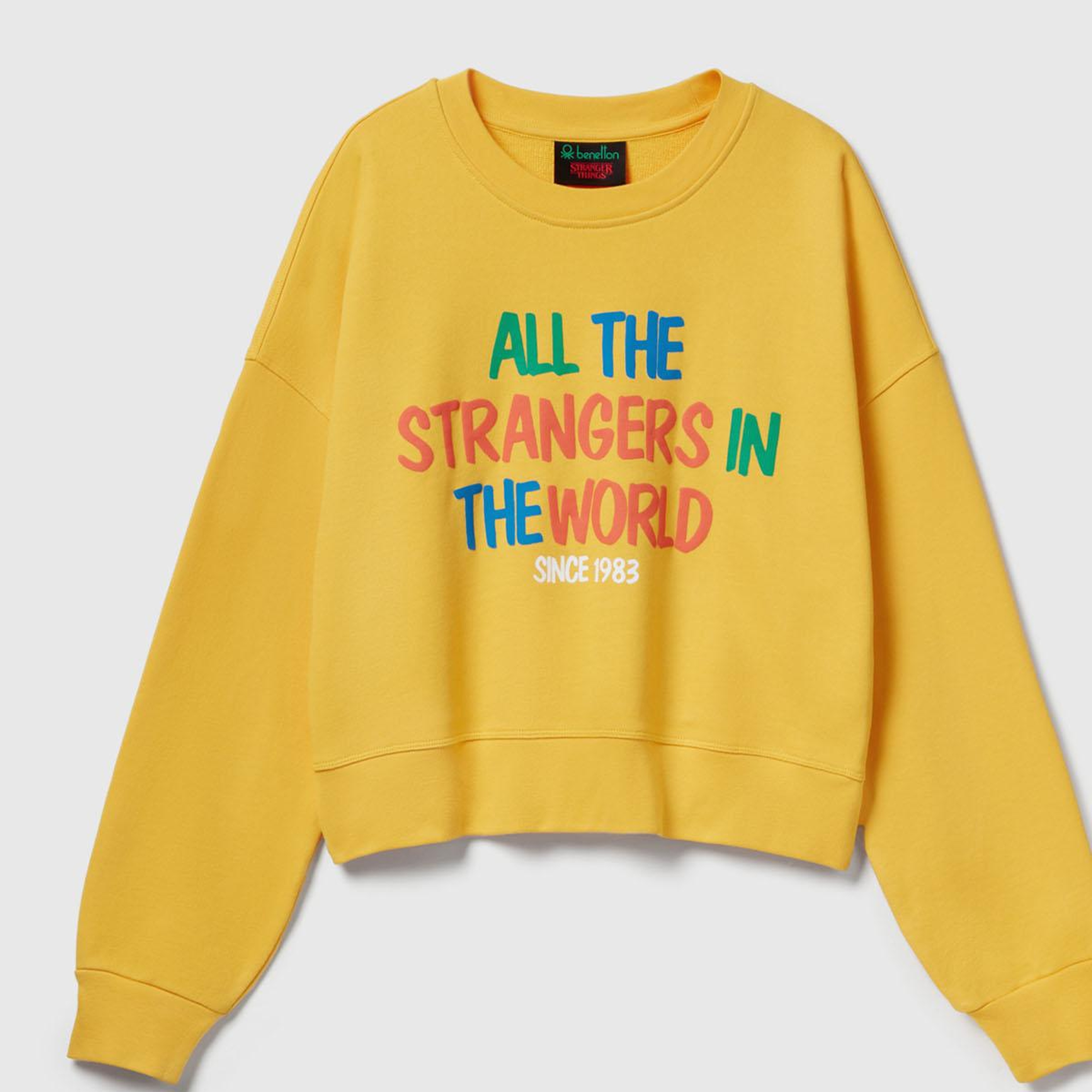 Kadın Sarı  %100 Pamuk Renk Bloklu Stranger Things Baskılı Sweatshirt