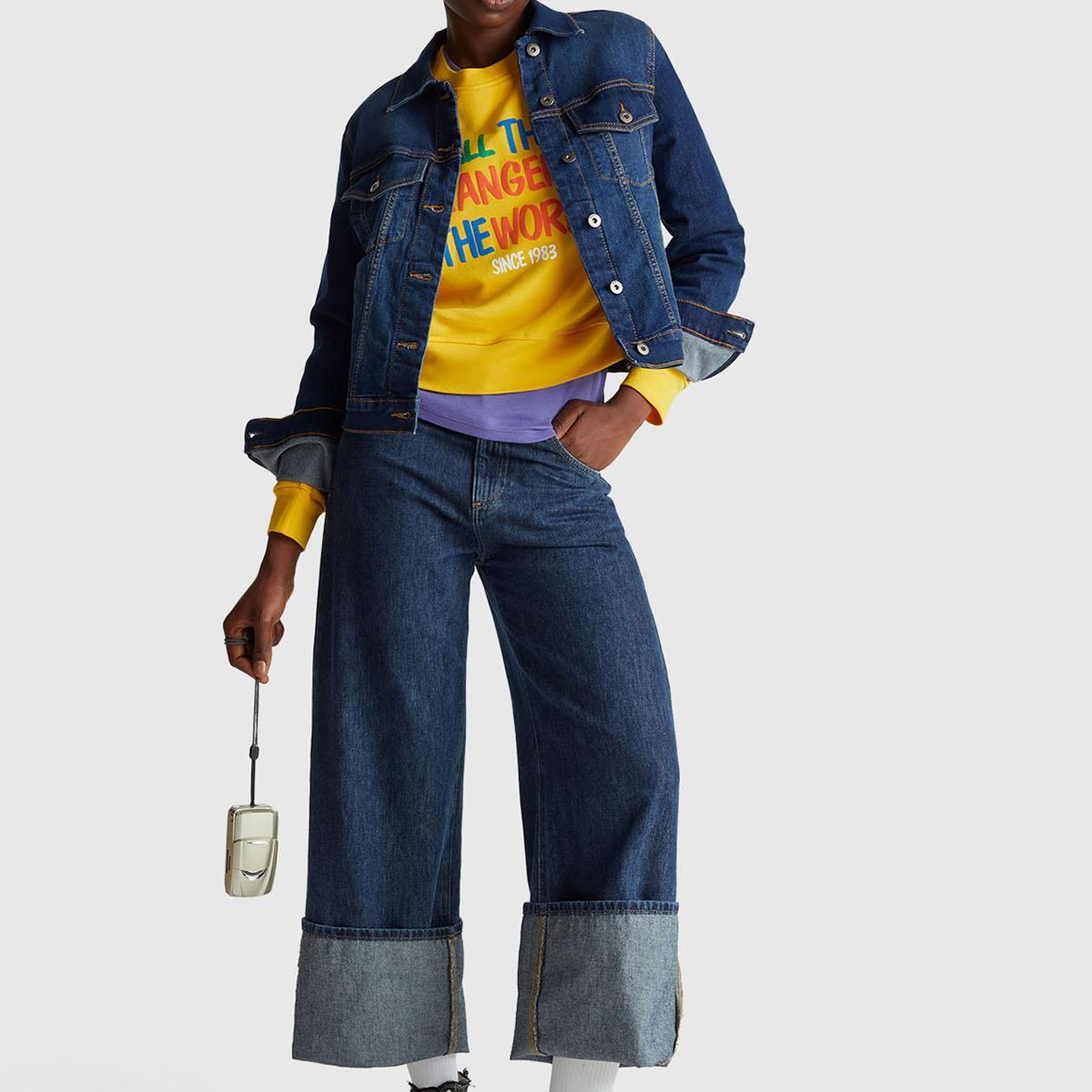 Kadın Sarı  %100 Pamuk Renk Bloklu Stranger Things Baskılı Sweatshirt