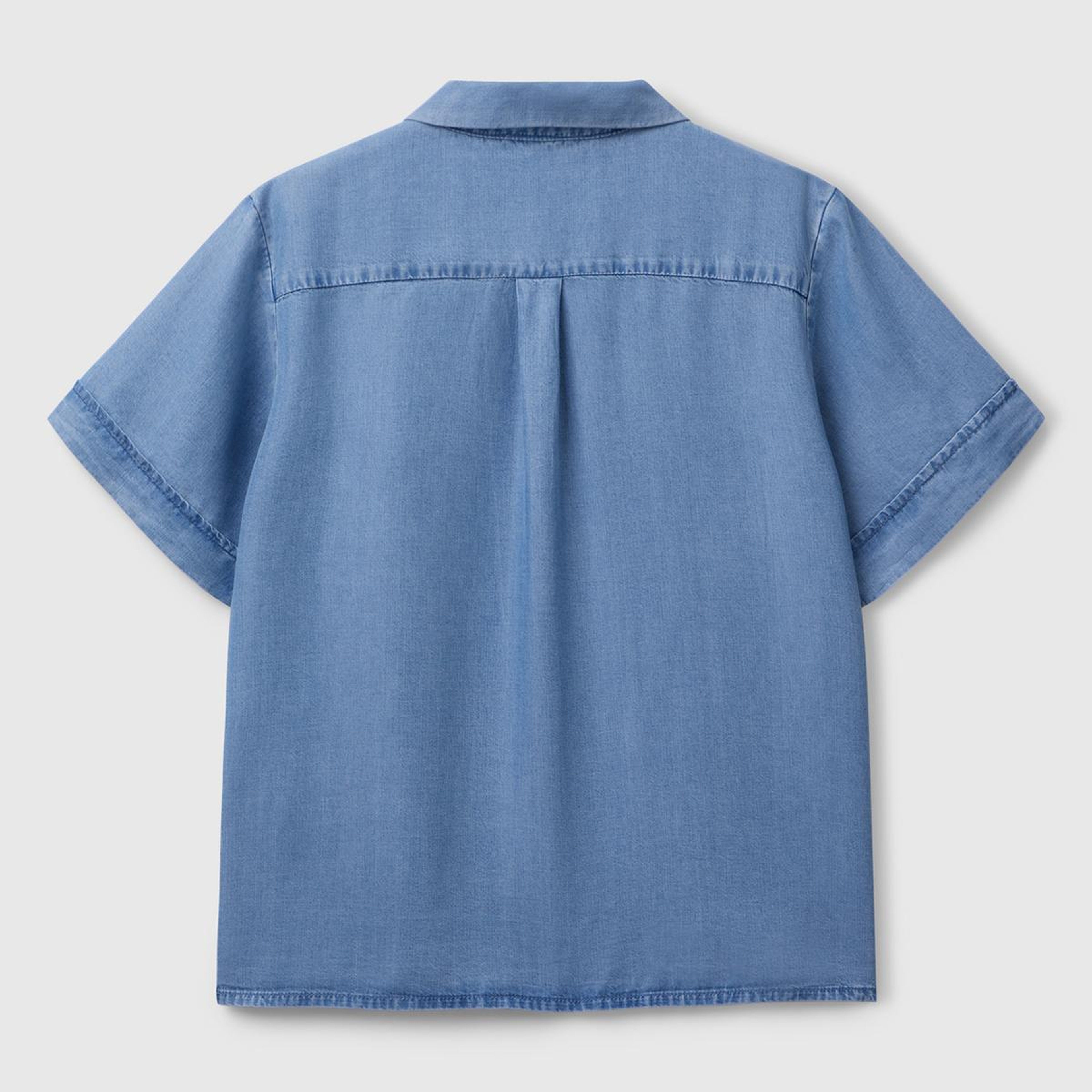 Kadın Açık Mavi %100 Liyosel Kısa Kollu Denim Gömlek
