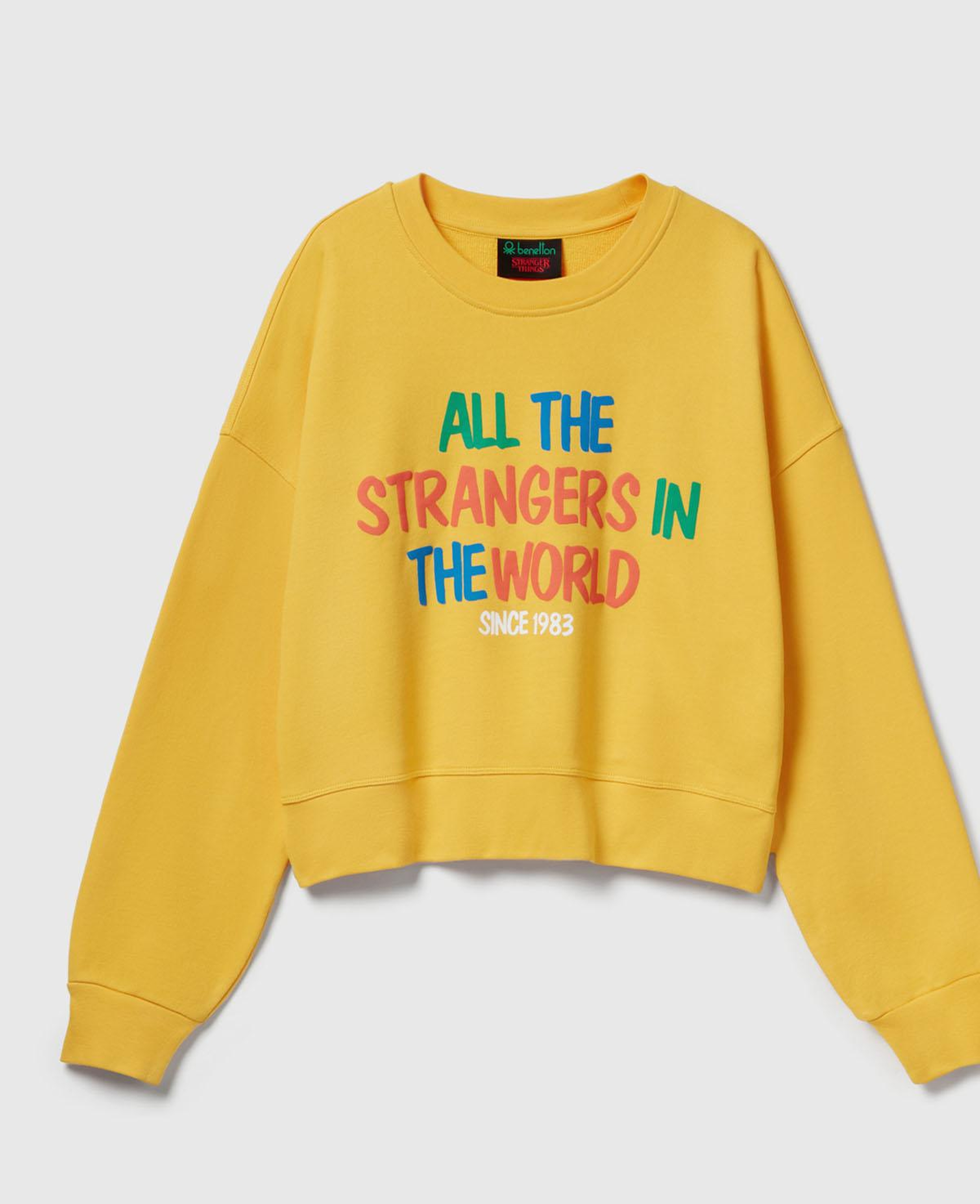 Kadın Sarı  %100 Pamuk Renk Bloklu Stranger Things Baskılı Sweatshirt