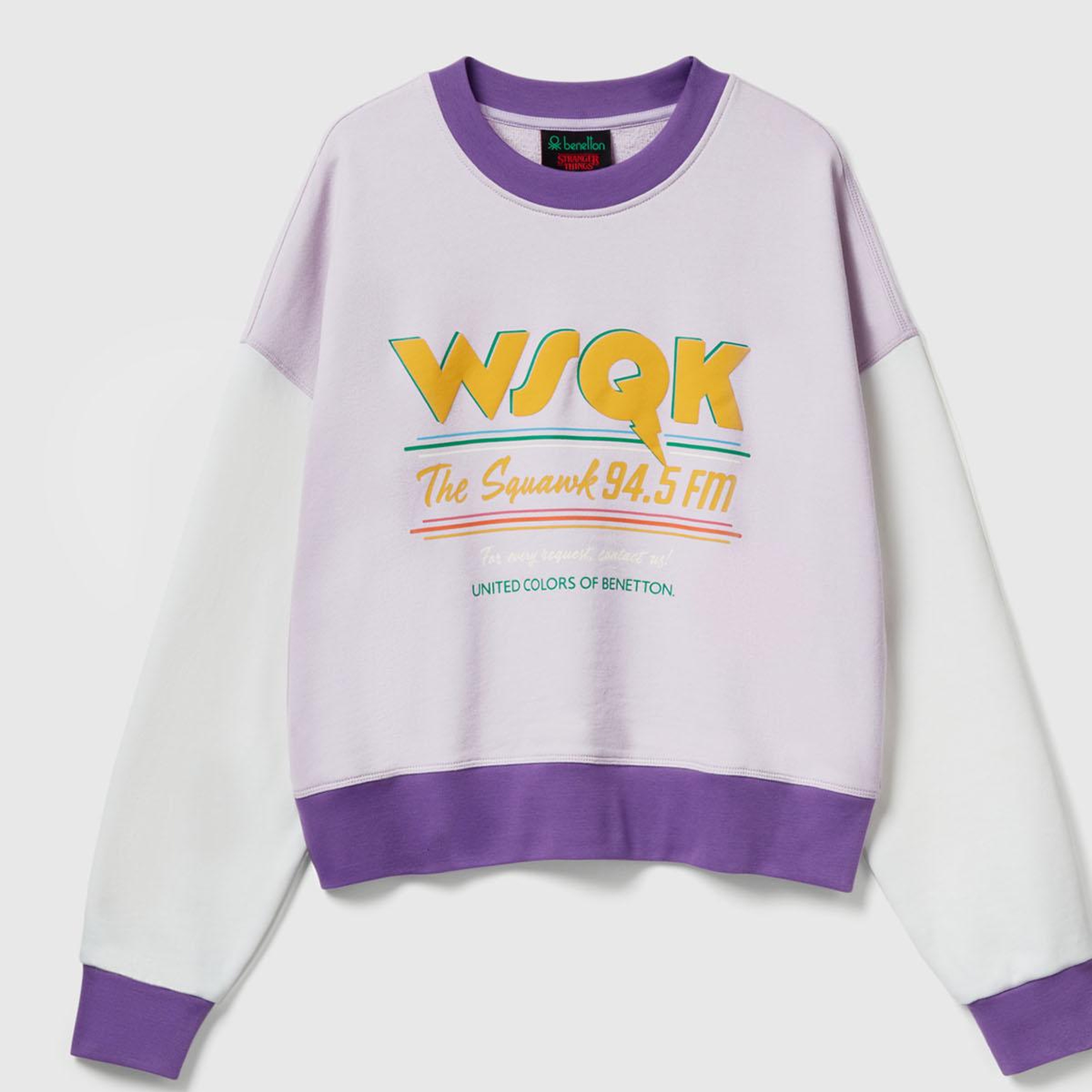 Kadın Beyaz  %100 Pamuk Renk Bloklu Stranger Things Baskılı Sweatshirt