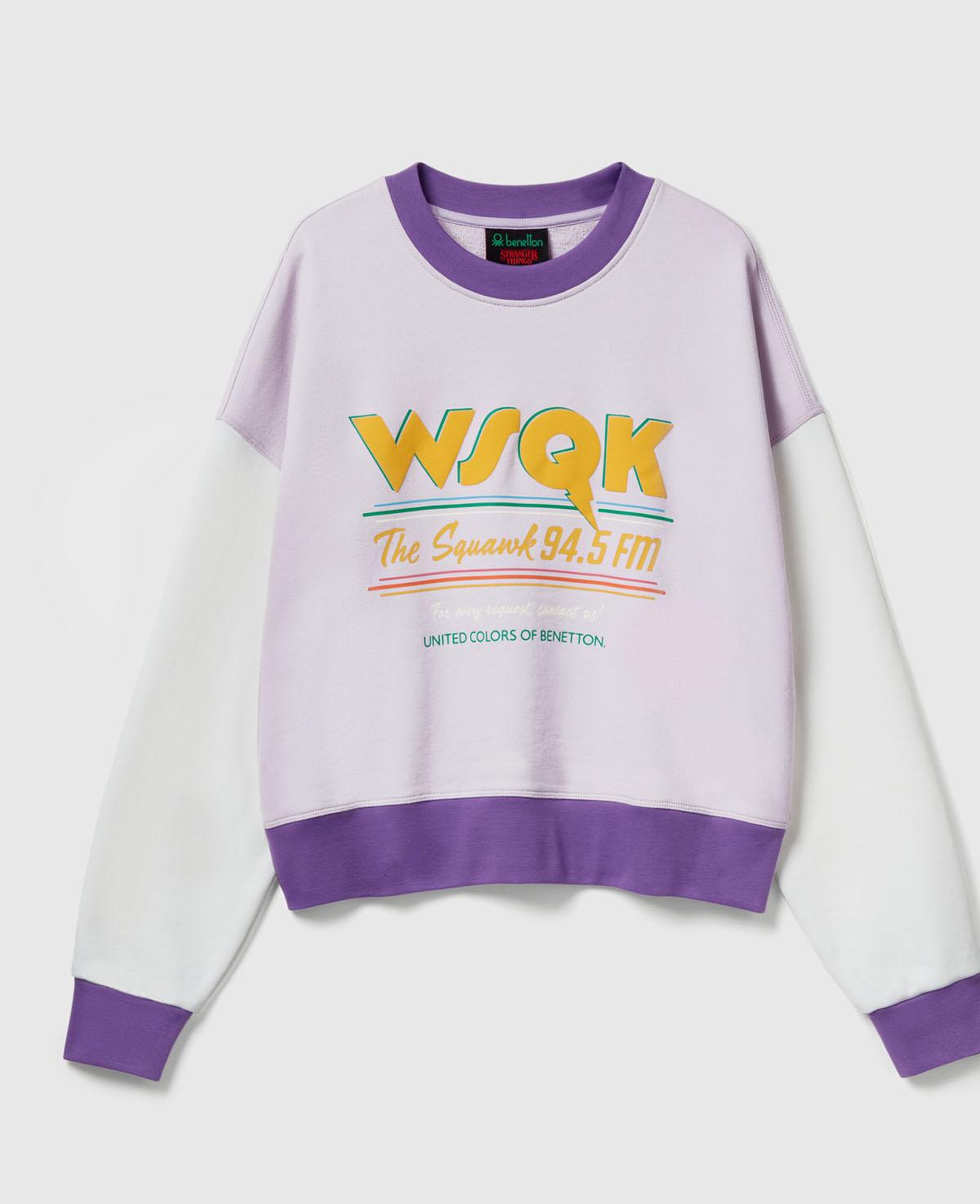 Kadın Beyaz %100 Pamuk Renk Bloklu Stranger Things Baskılı Sweatshirt