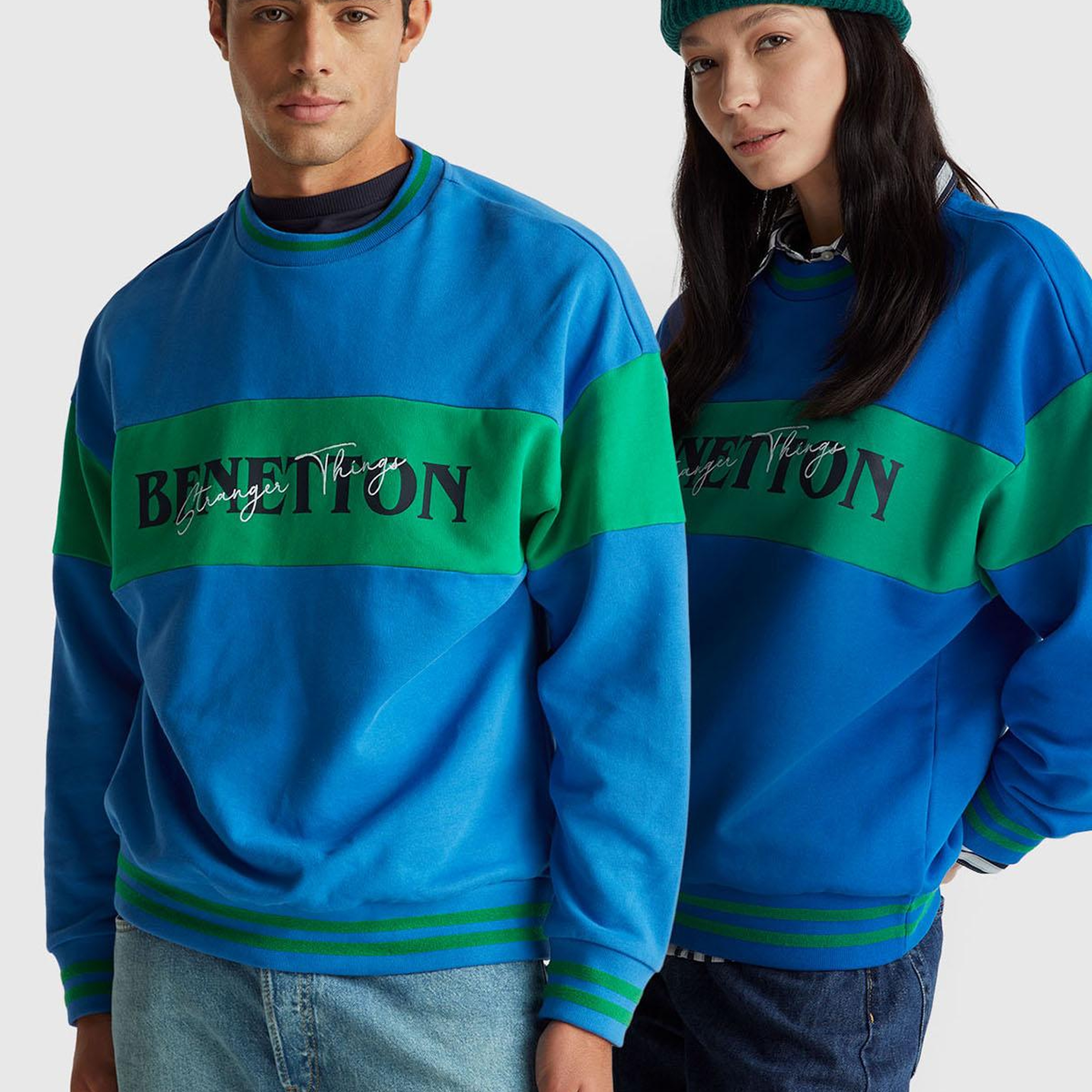 Unisex Mavi Stranger Things Renk Bloklu Sweatshirt