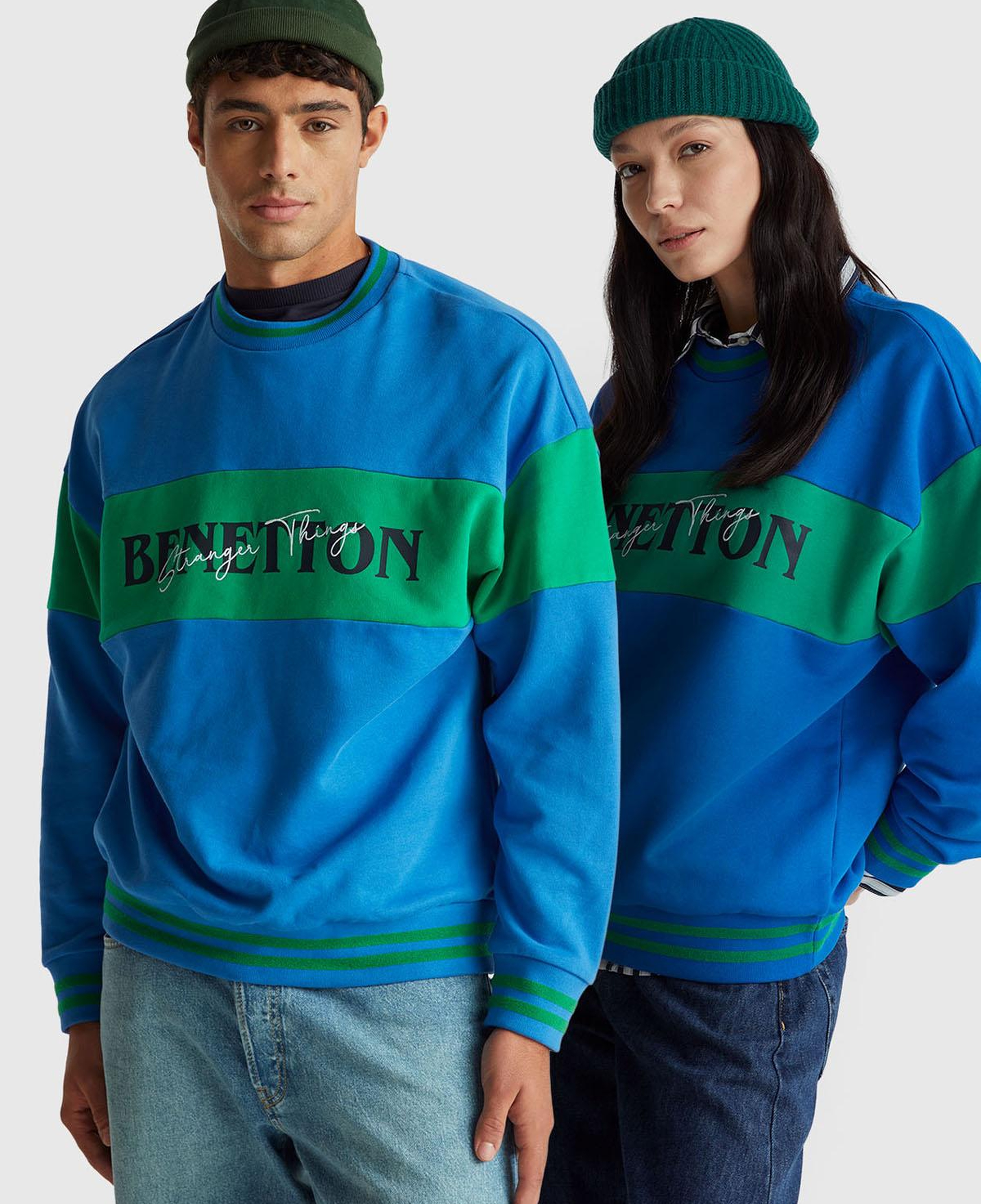 Unisex Mavi Stranger Things Renk Bloklu Sweatshirt