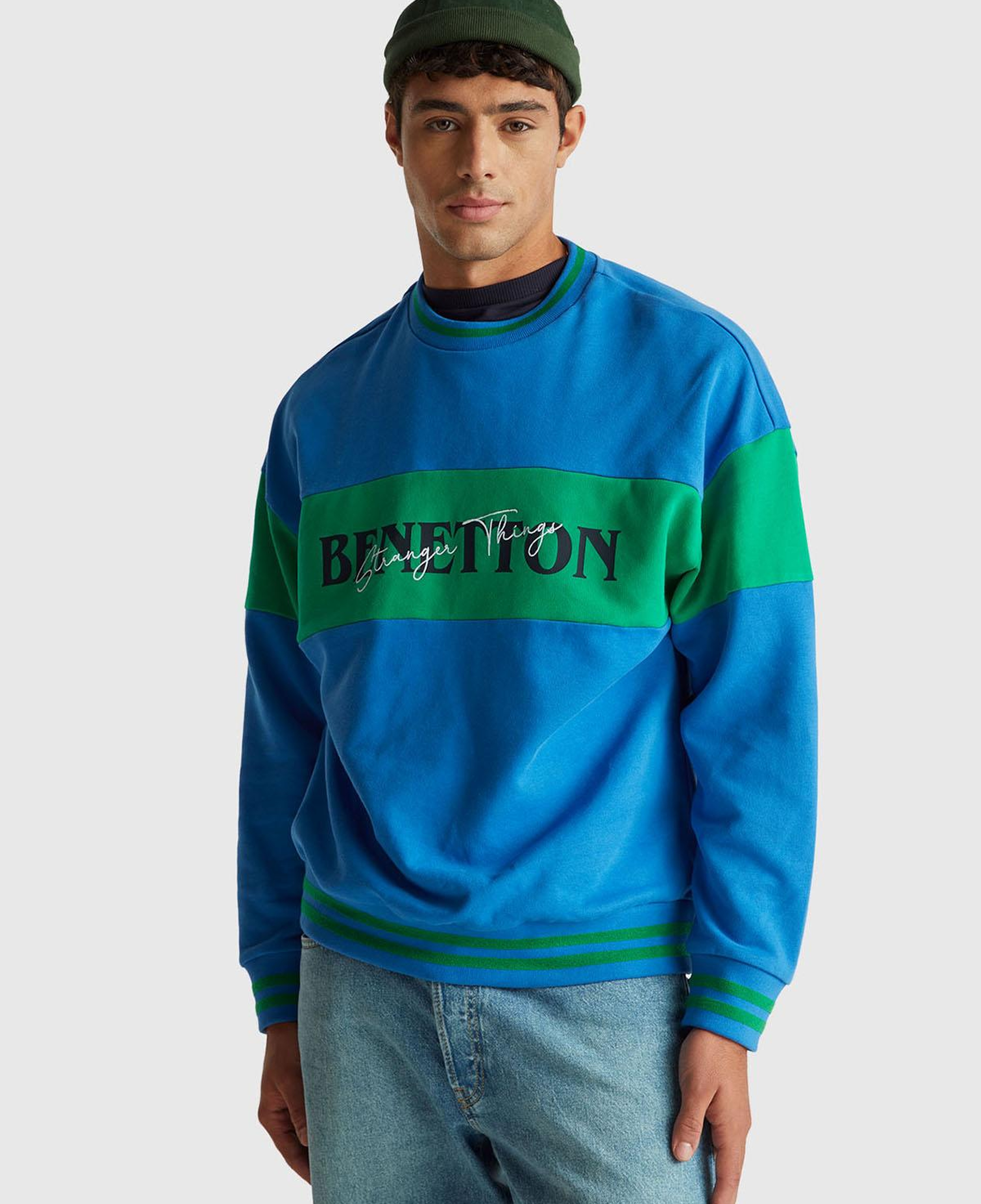 Unisex Mavi Stranger Things Renk Bloklu Sweatshirt
