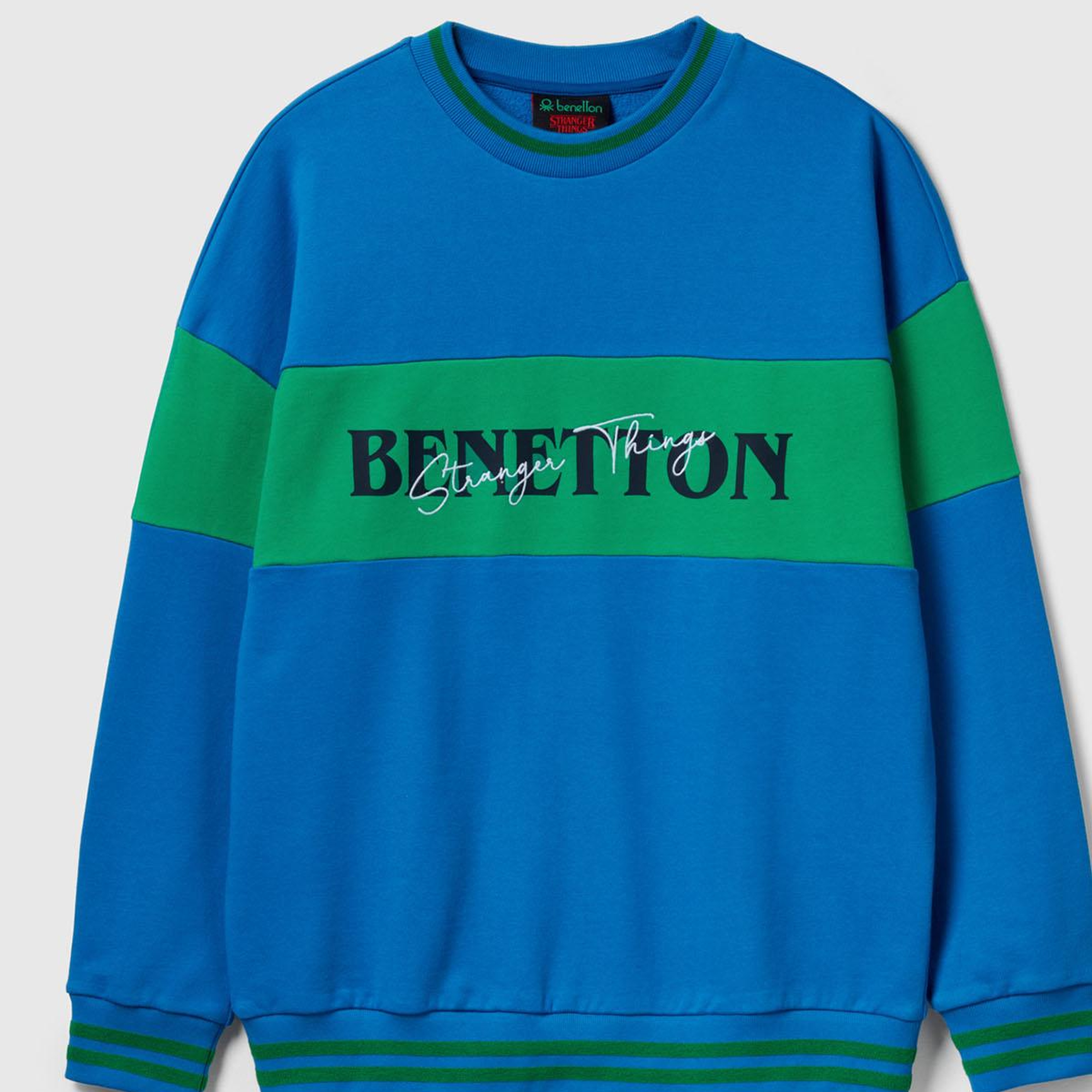 Unisex Mavi Stranger Things Renk Bloklu Sweatshirt