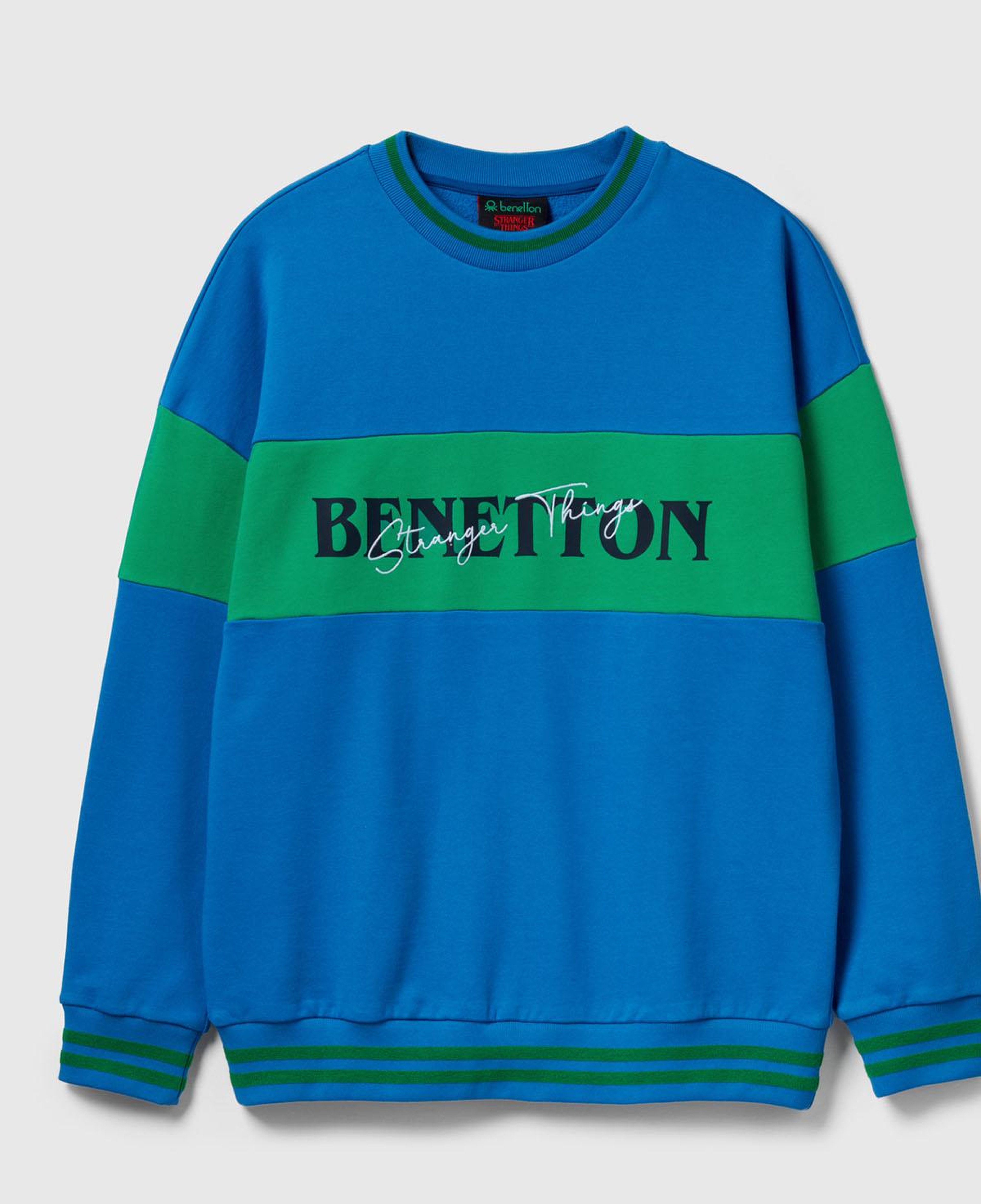 Unisex Mavi Stranger Things Renk Bloklu Sweatshirt
