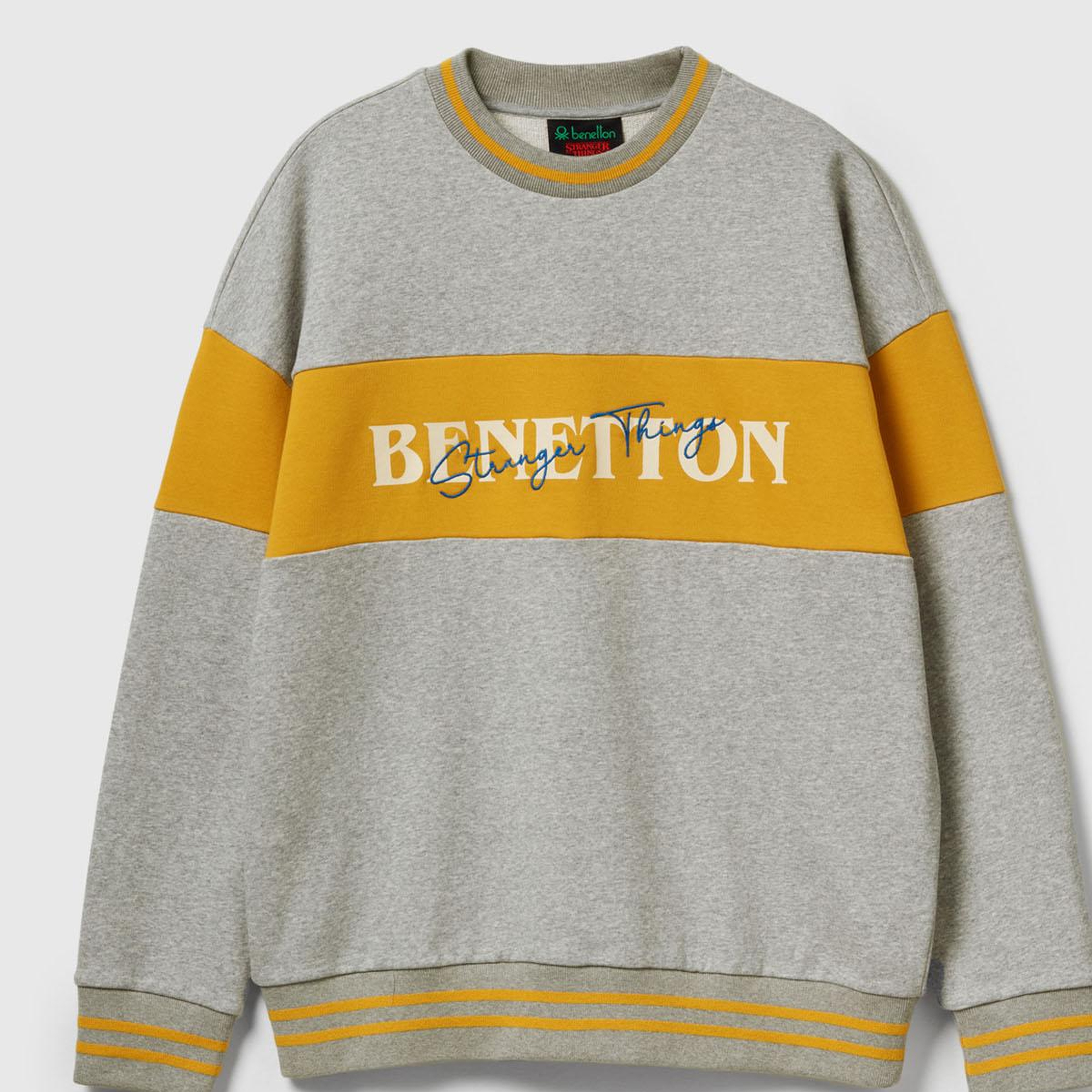 Unisex Gri Melanj Stranger Things Renk Bloklu Sweatshirt