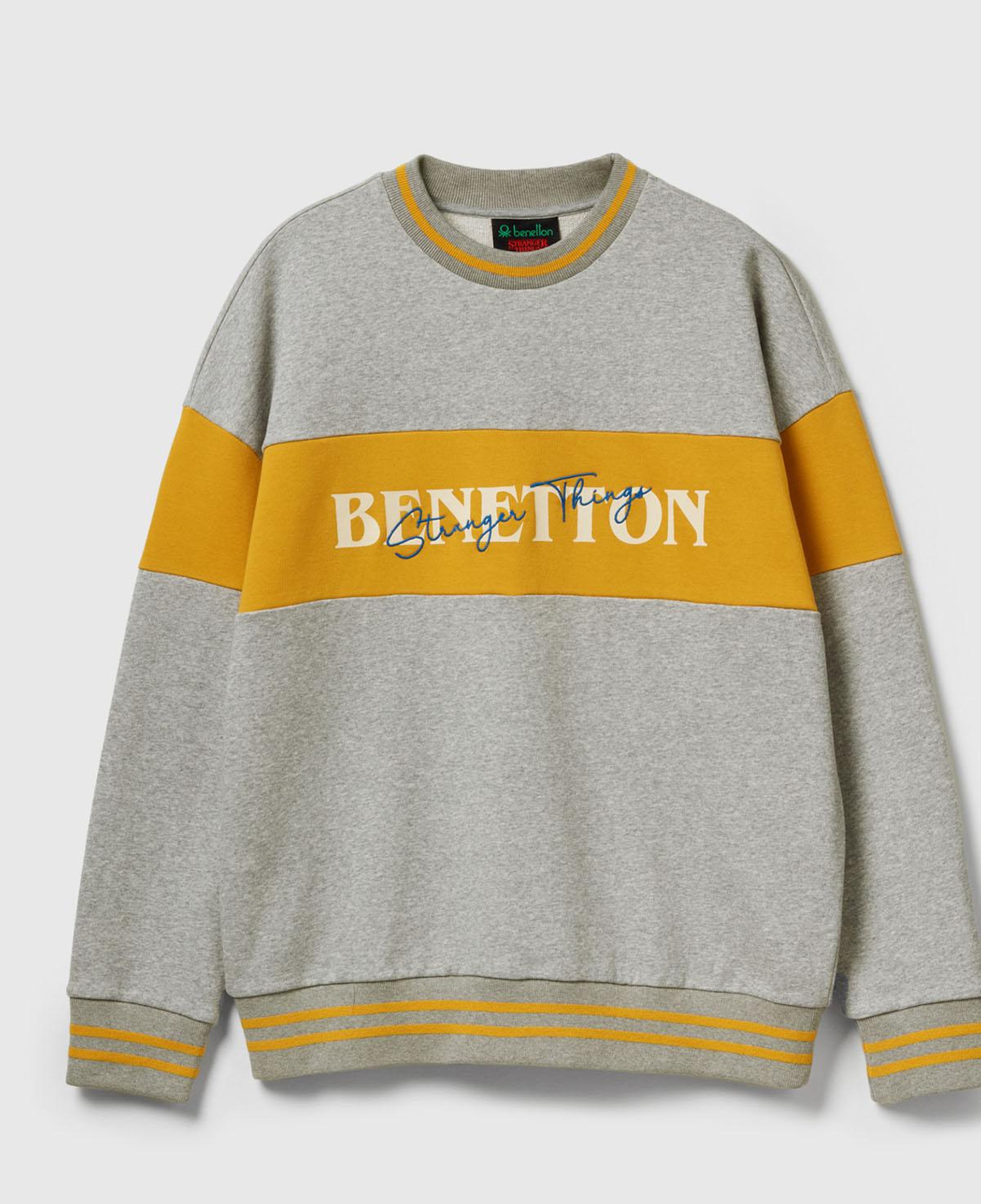 Unisex Gri Melanj Stranger Things Renk Bloklu Sweatshirt