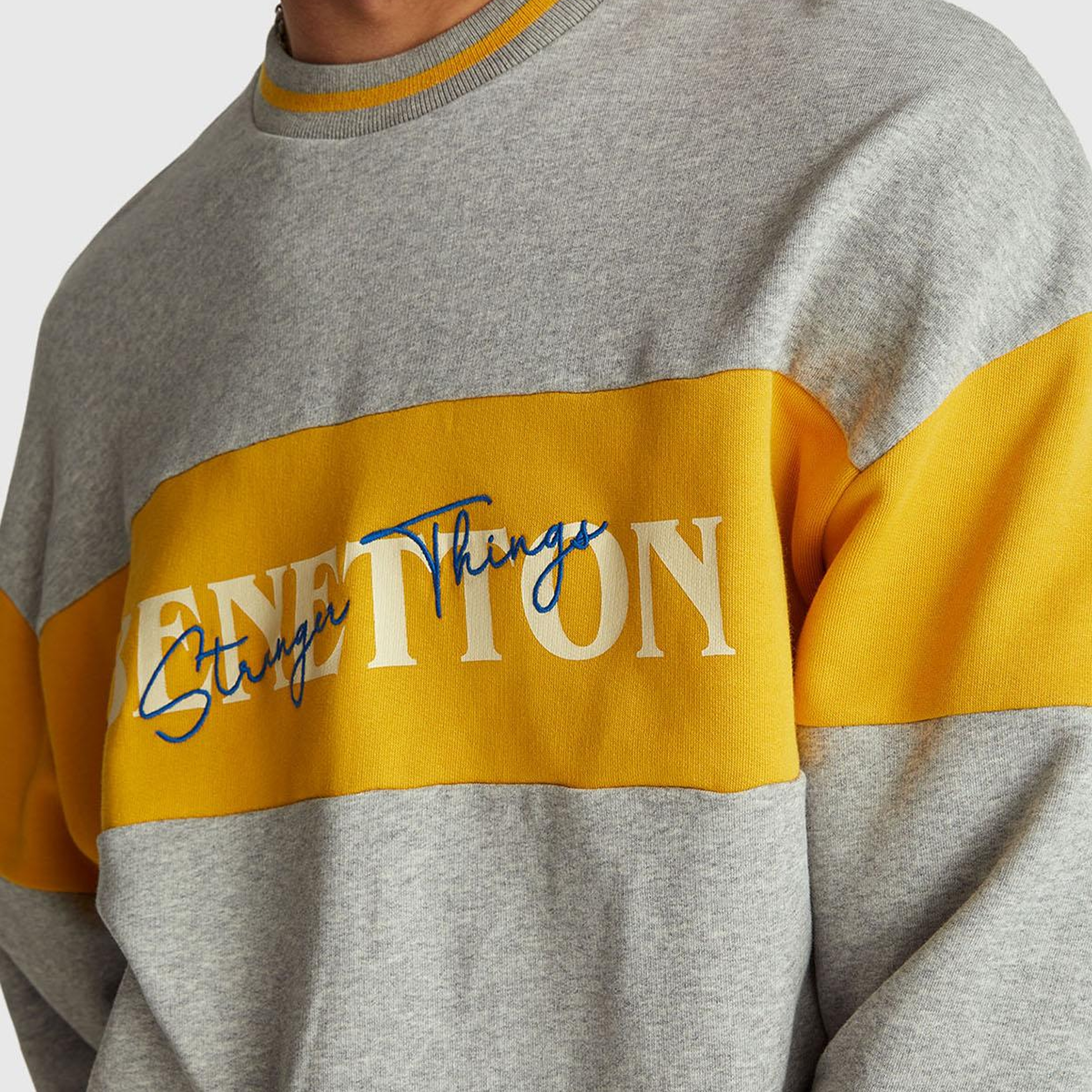 Unisex Gri Melanj Stranger Things Renk Bloklu Sweatshirt
