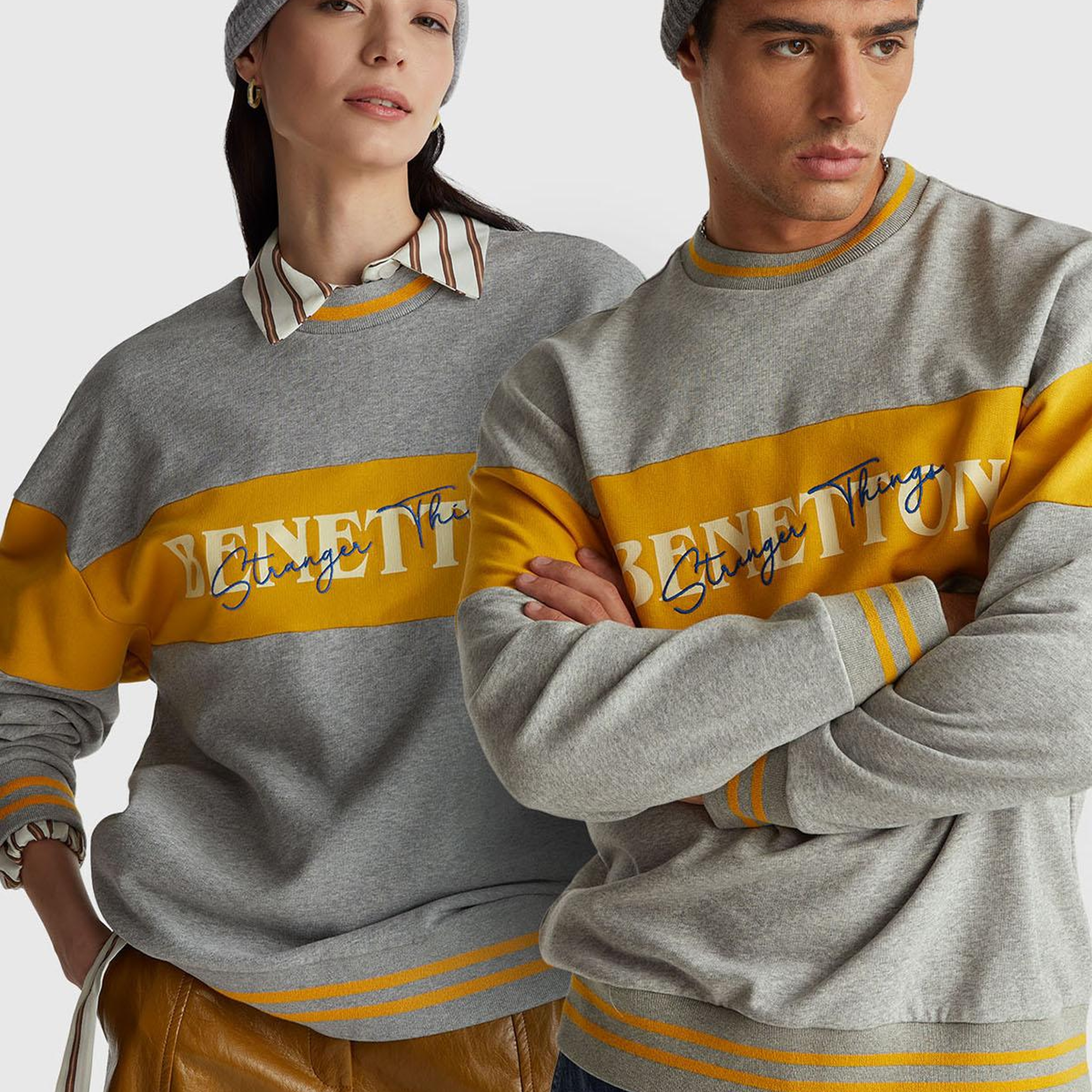 Unisex Gri Melanj Stranger Things Renk Bloklu Sweatshirt