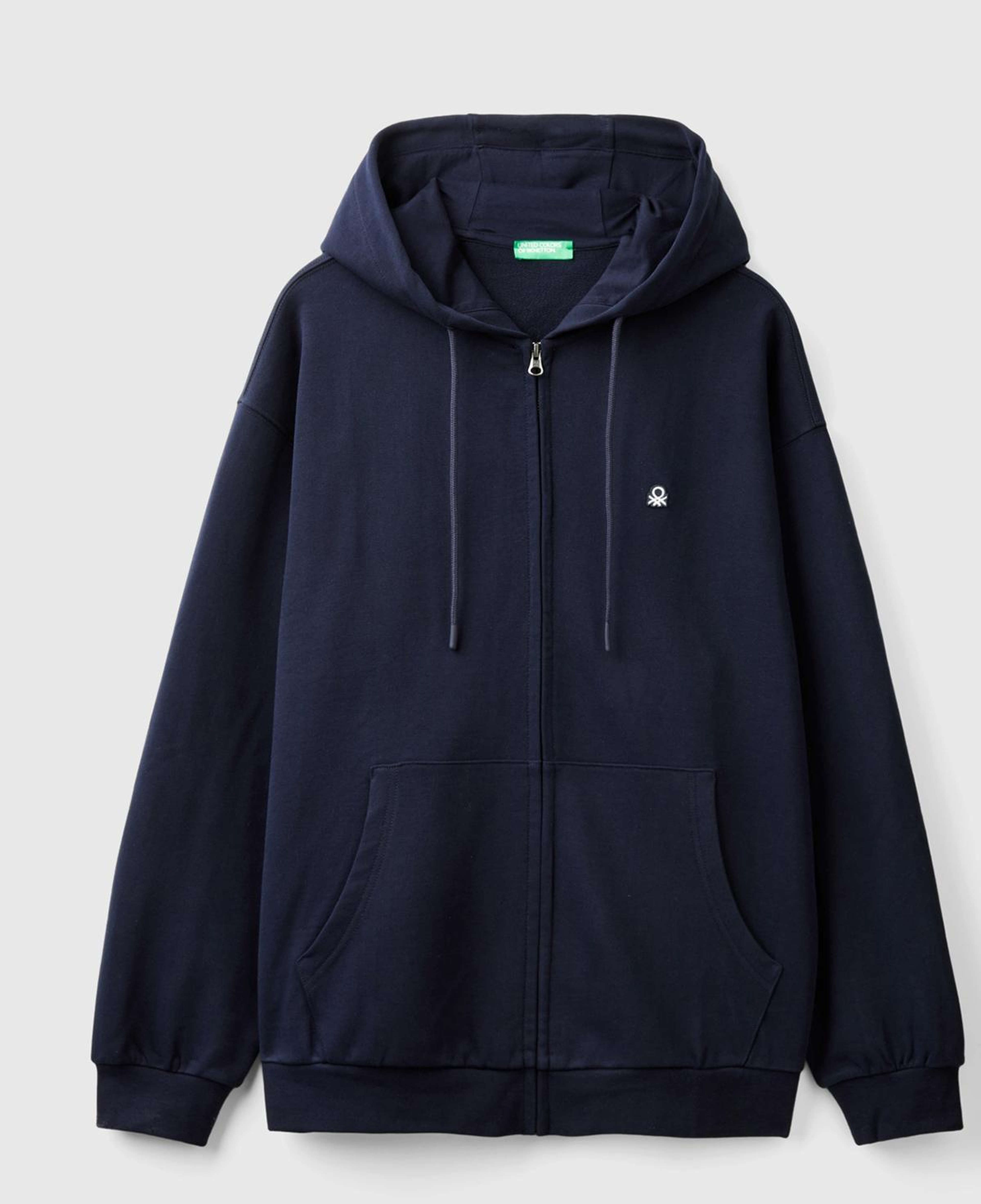 Erkek Lacivert %100 Pamuk Dar Kesim Fermuarlı Kapüşonlu Sweatshirt