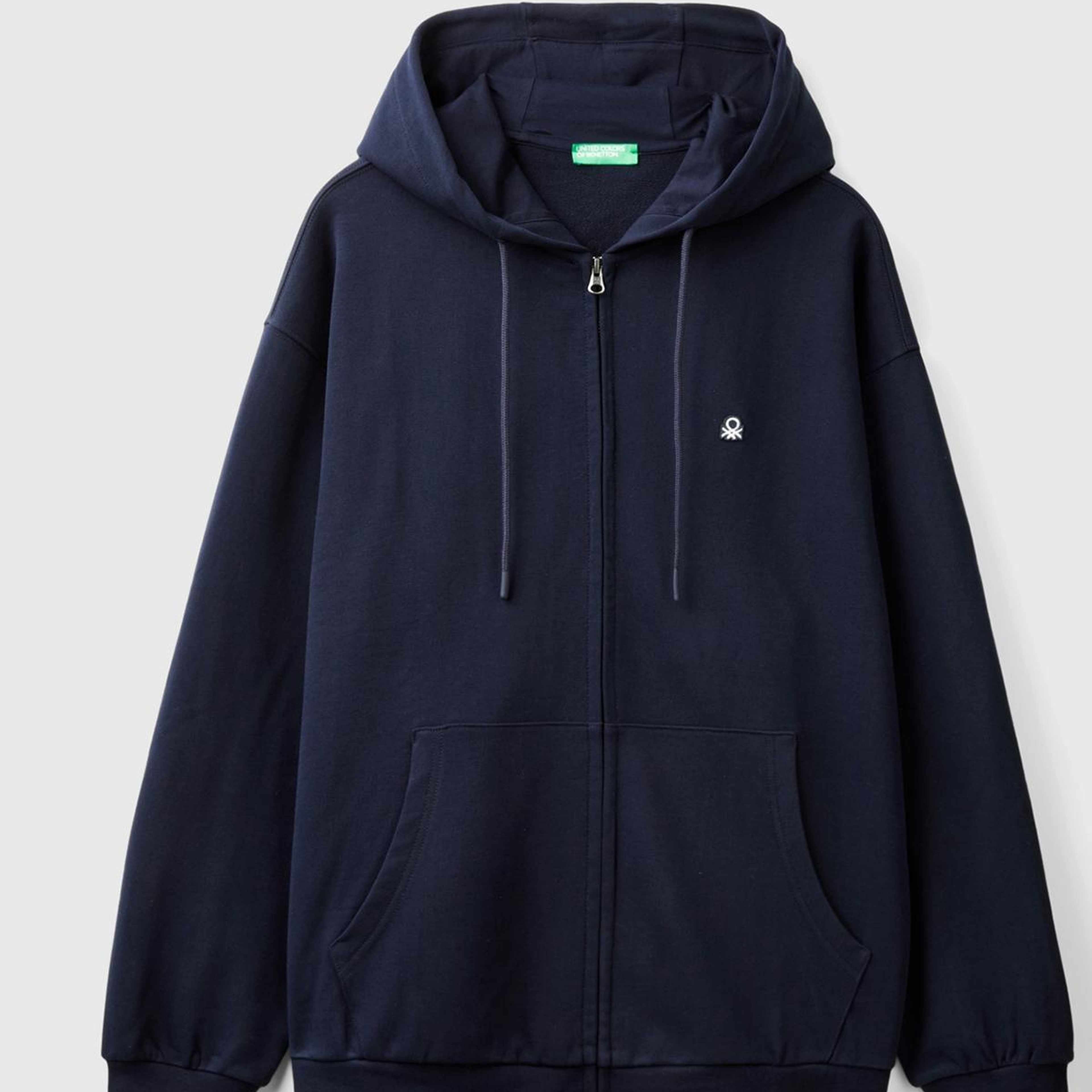 Erkek Lacivert %100 Pamuk Dar Kesim Fermuarlı Kapüşonlu Sweatshirt