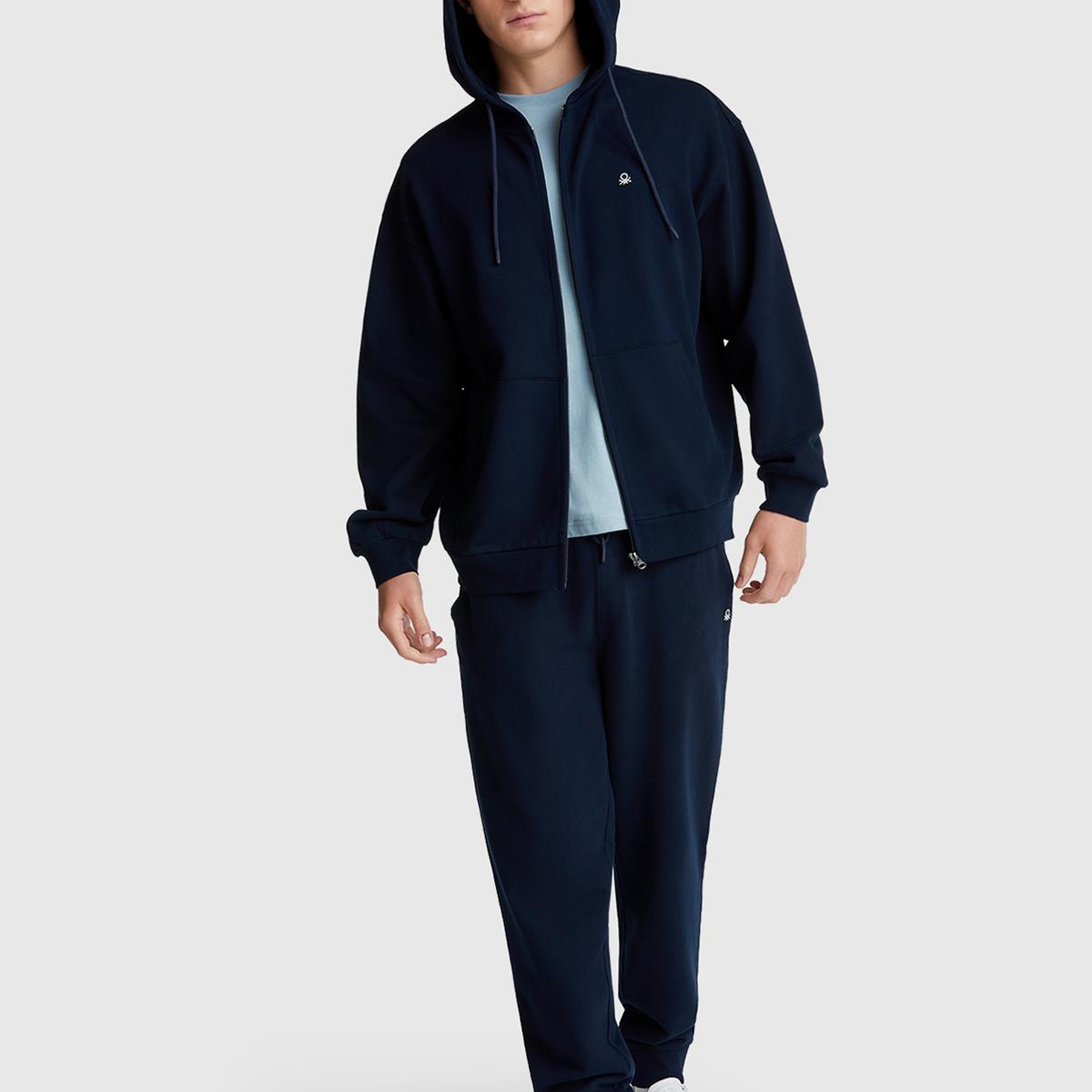 Erkek Lacivert %100 Pamuk Dar Kesim Fermuarlı Kapüşonlu Sweatshirt