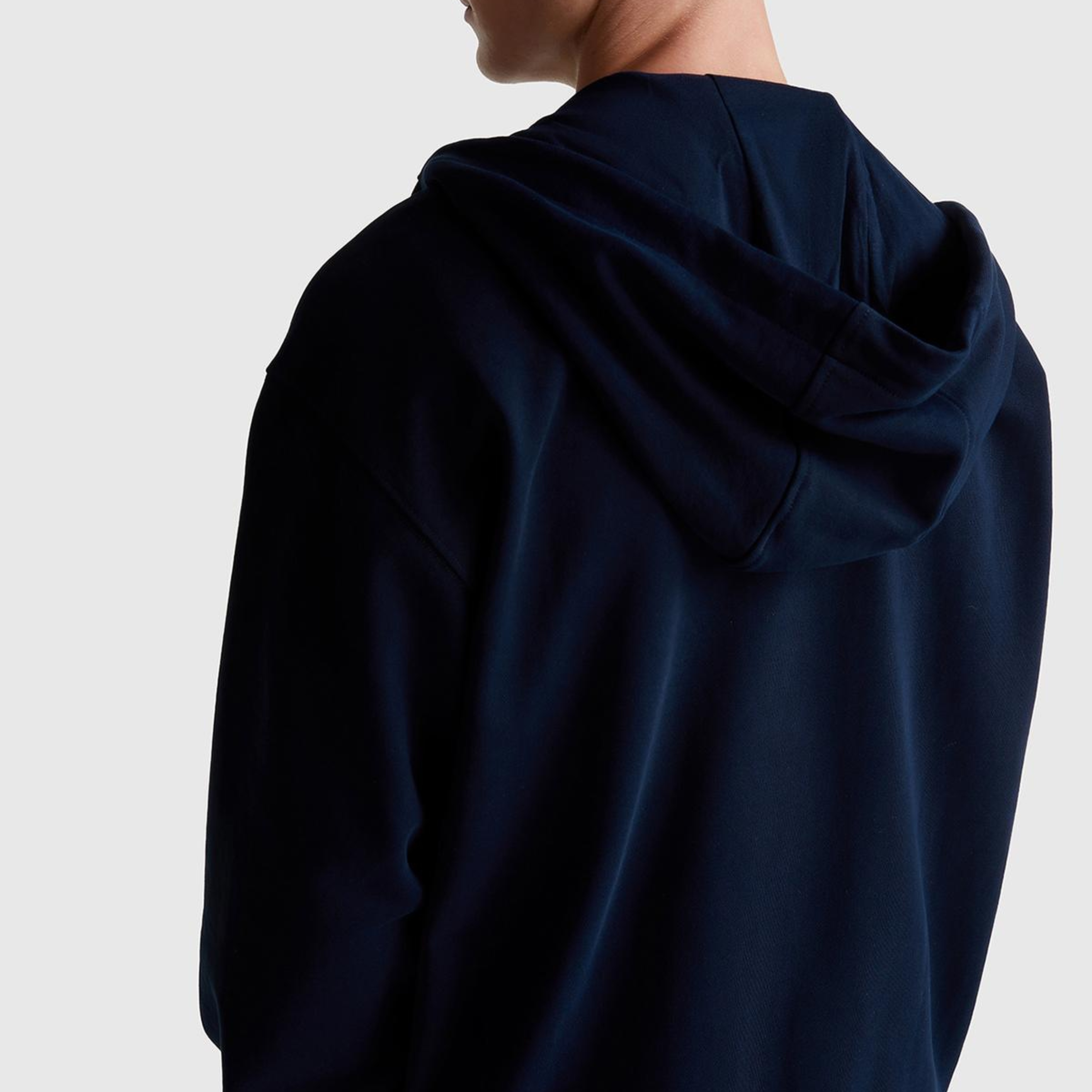 Erkek Lacivert %100 Pamuk Dar Kesim Fermuarlı Kapüşonlu Sweatshirt