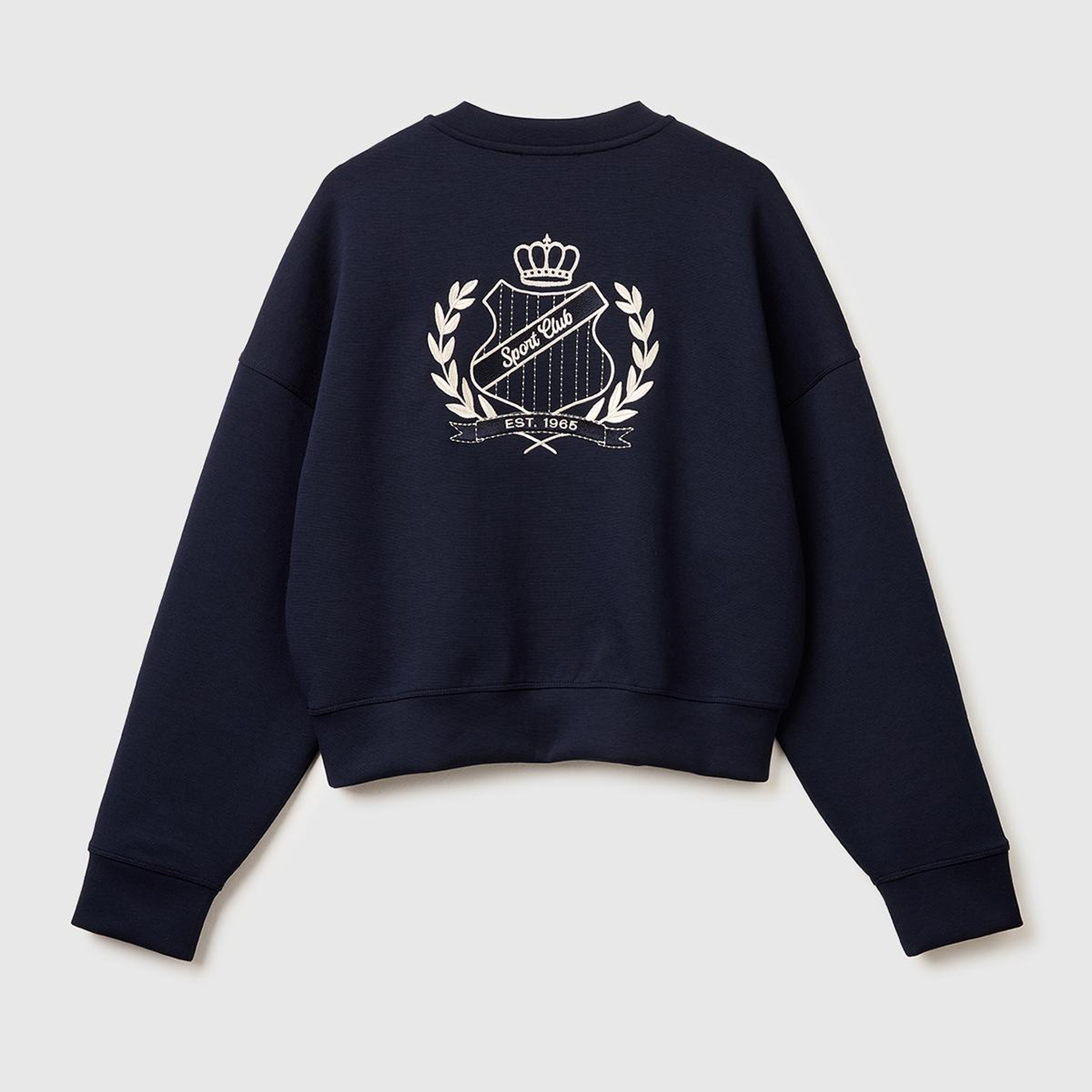 Kadın Lacivert Pamuk ve Modal Karışımlı Arkası İşlemeli Bisiklet Yaka Sweatshirt