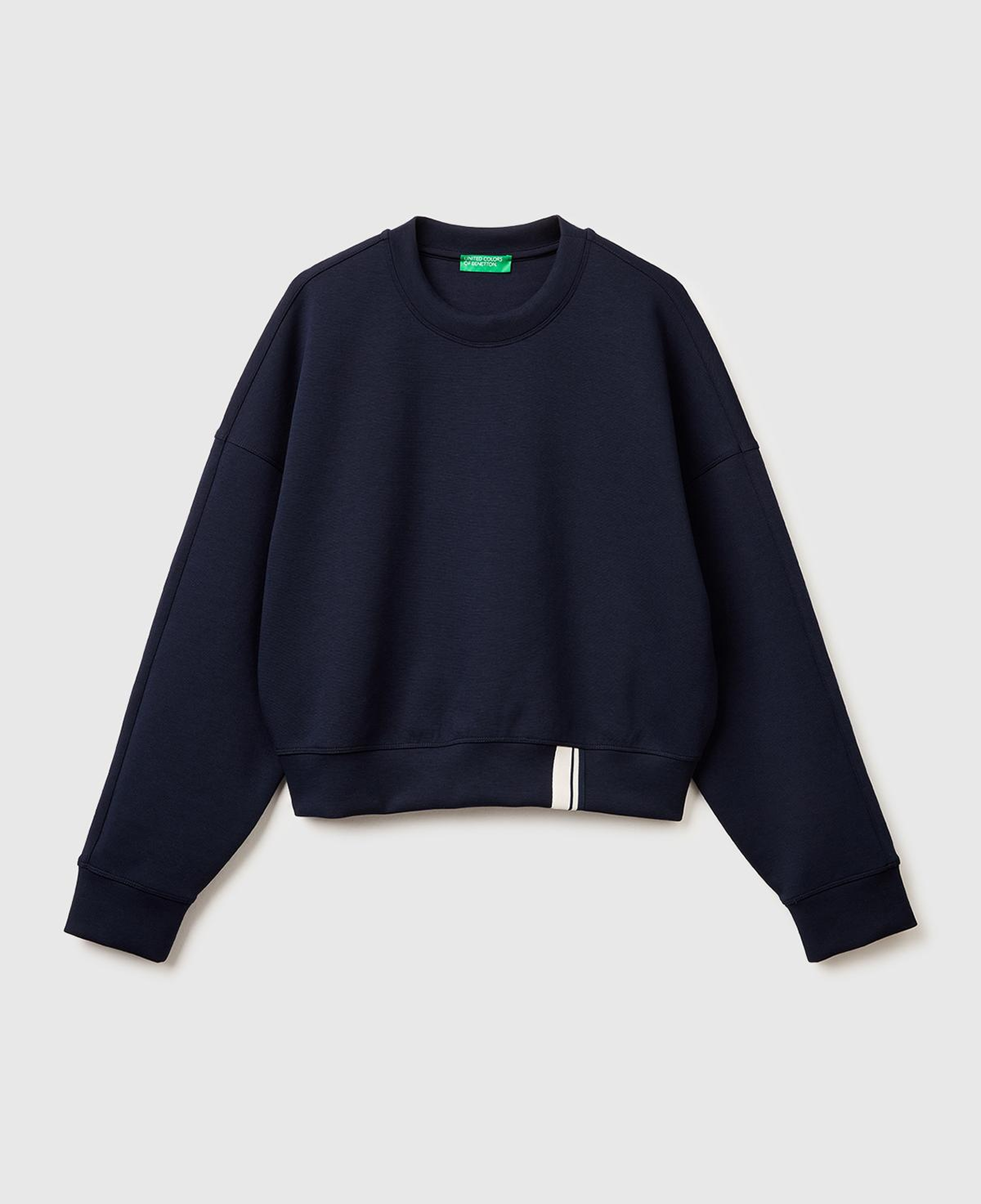 Kadın Lacivert Pamuk ve Modal Karışımlı Arkası İşlemeli Bisiklet Yaka Sweatshirt