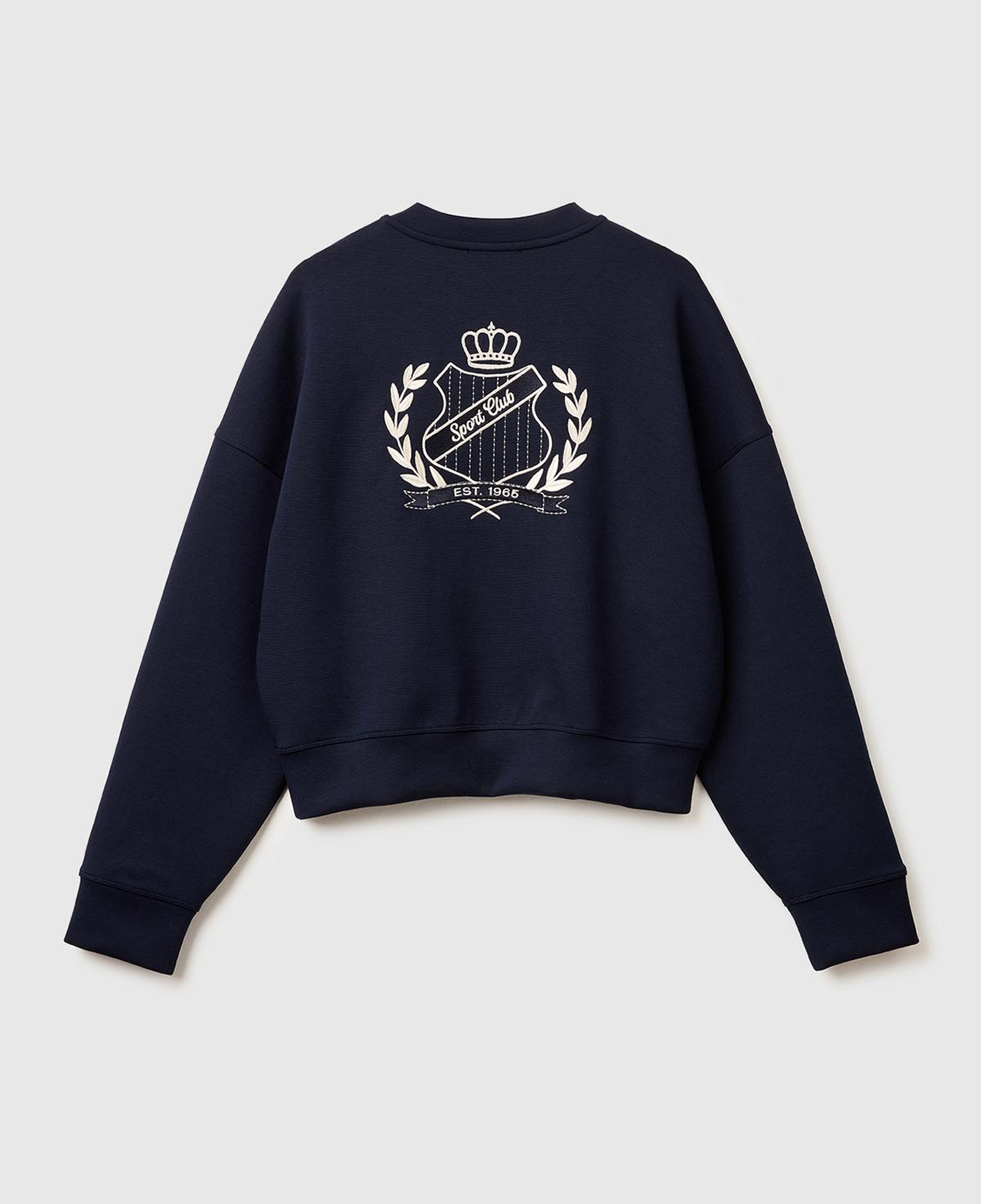 Kadın Lacivert Pamuk ve Modal Karışımlı Arkası İşlemeli Bisiklet Yaka Sweatshirt