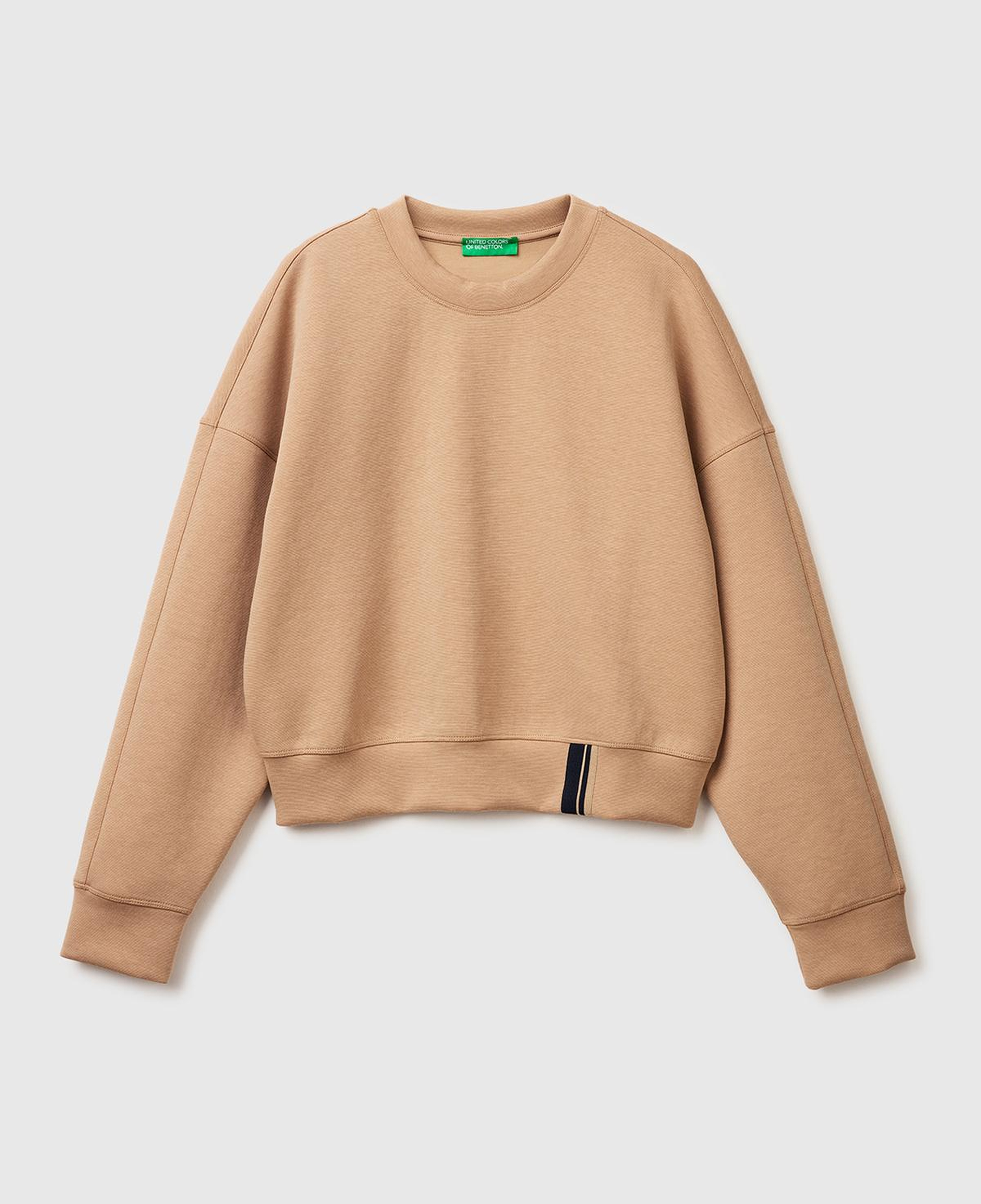 Kadın Bej Pamuk ve Modal Karışımlı Arkası İşlemeli Bisiklet Yaka Sweatshirt