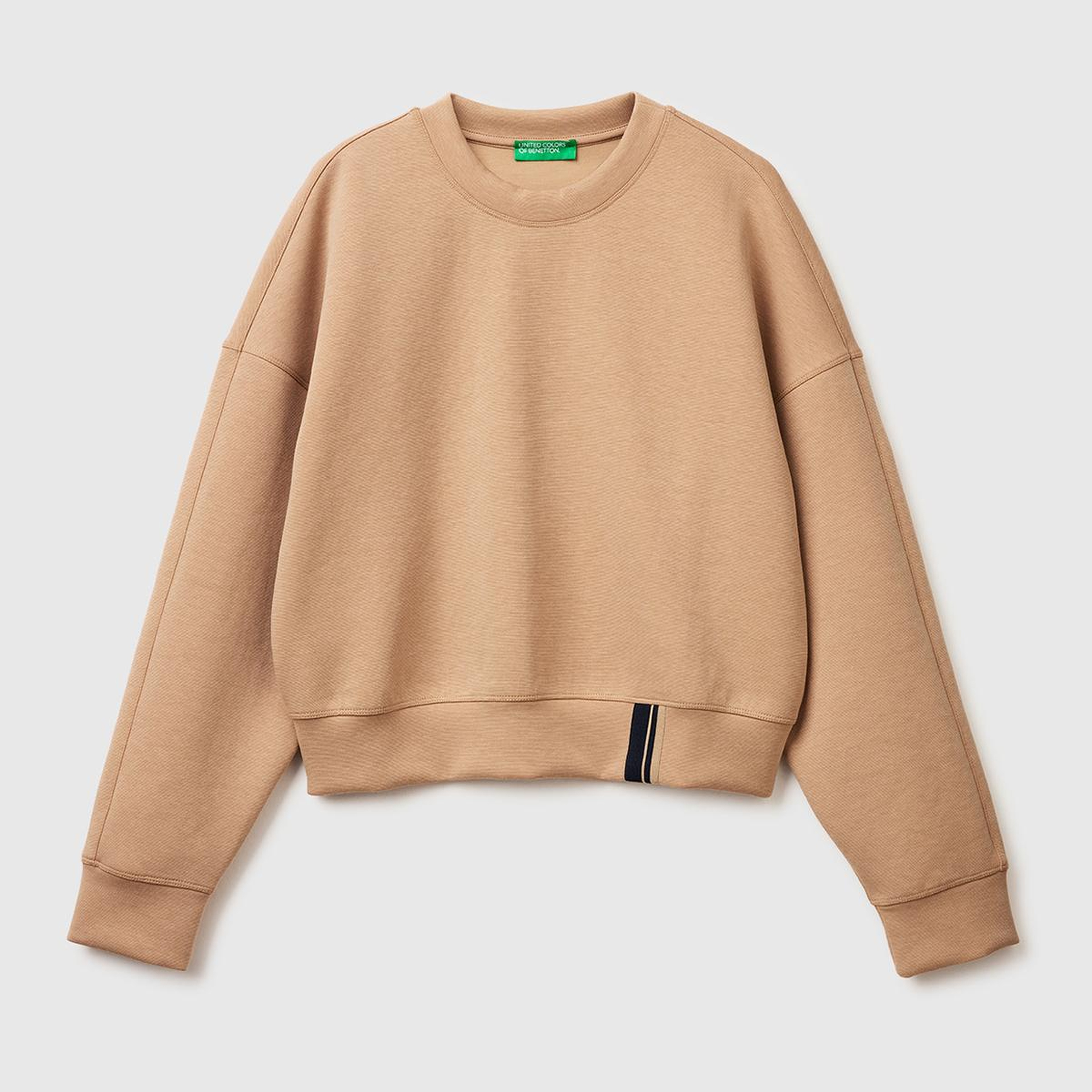 Kadın Bej Pamuk ve Modal Karışımlı Arkası İşlemeli Bisiklet Yaka Sweatshirt