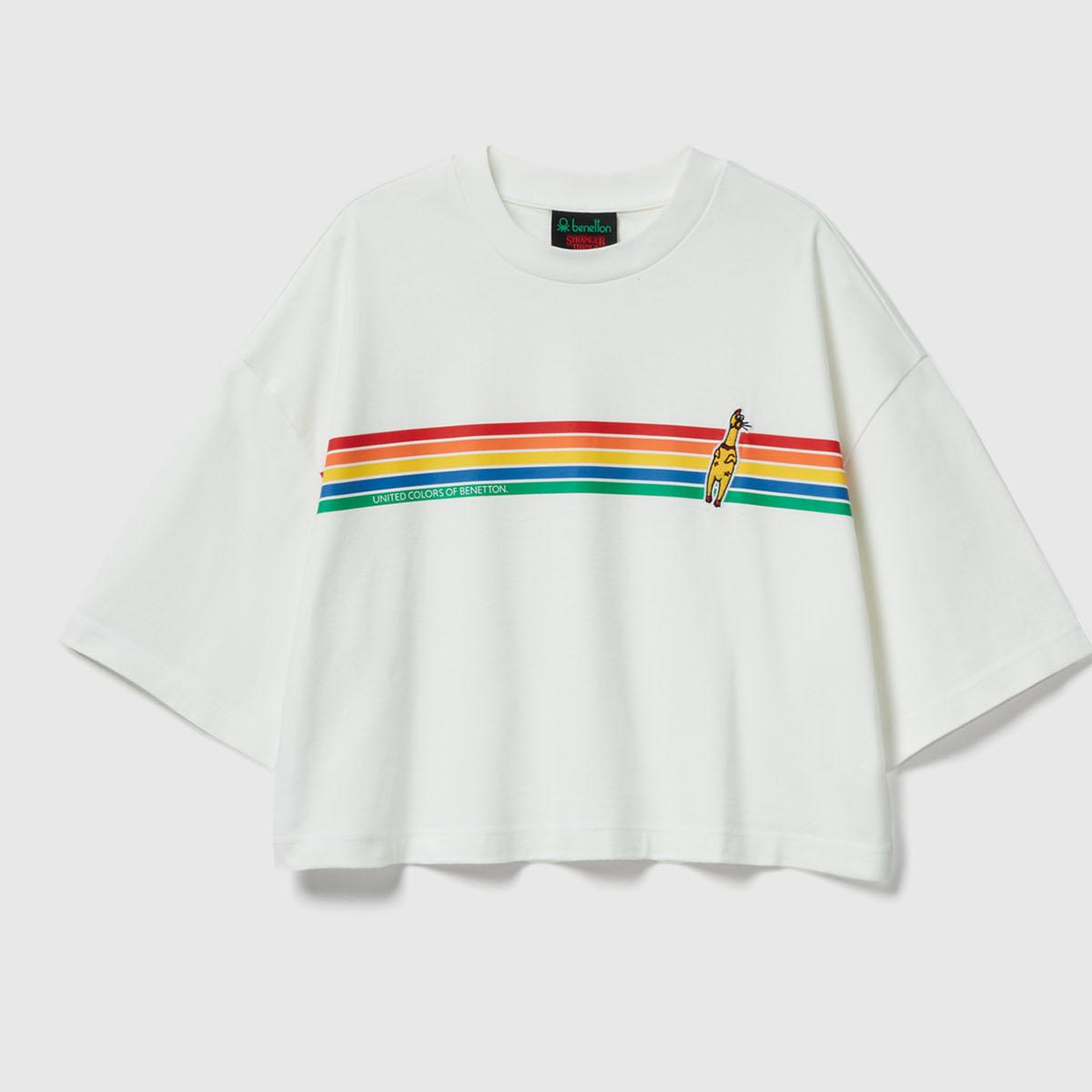 Kadın Beyaz %100 Pamuk Boxy Fit Crop Stranger Things Baskılı T-shirt