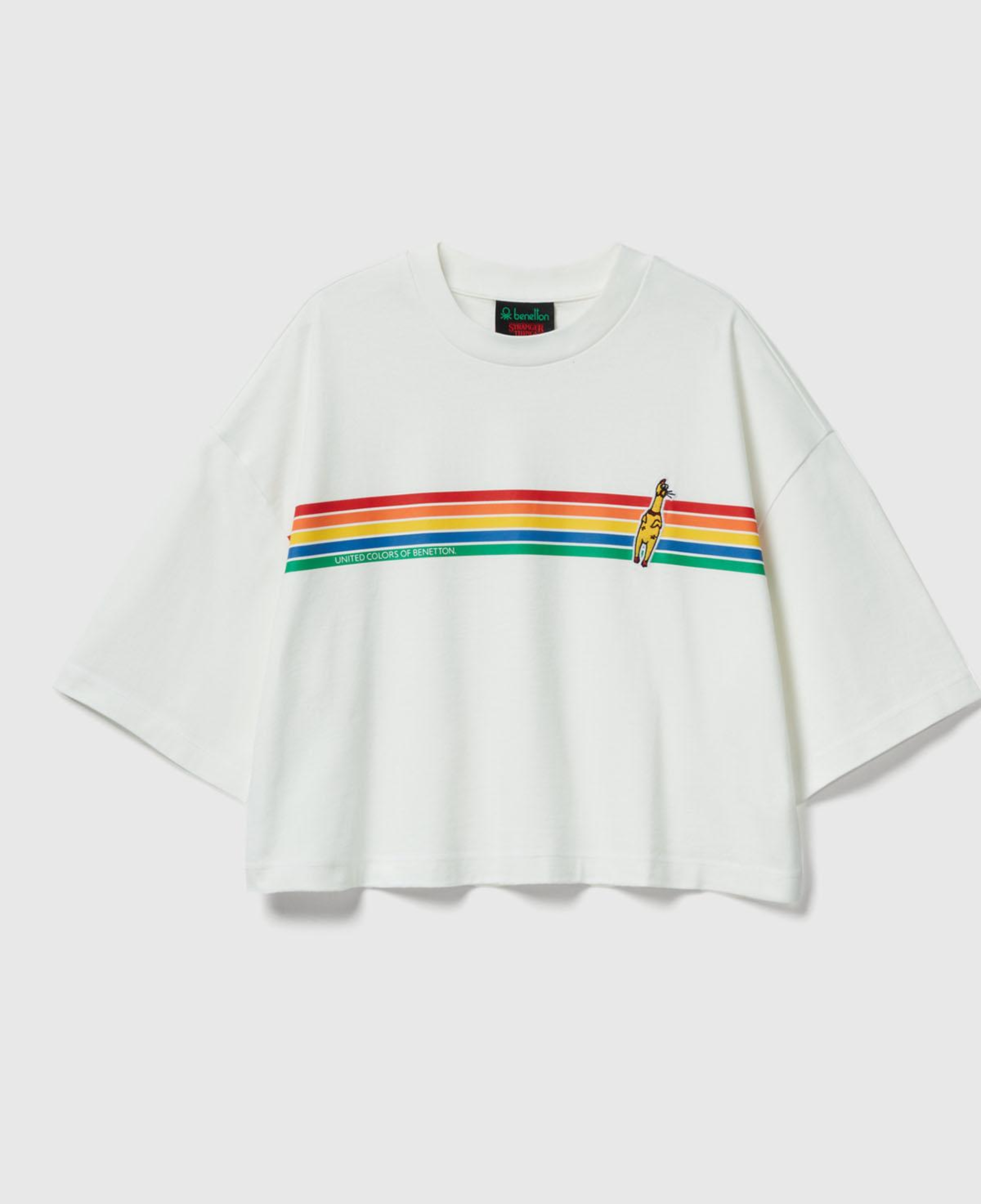 Kadın Beyaz  %100 Pamuk Boxy Fit Crop Stranger Things Baskılı T-shirt