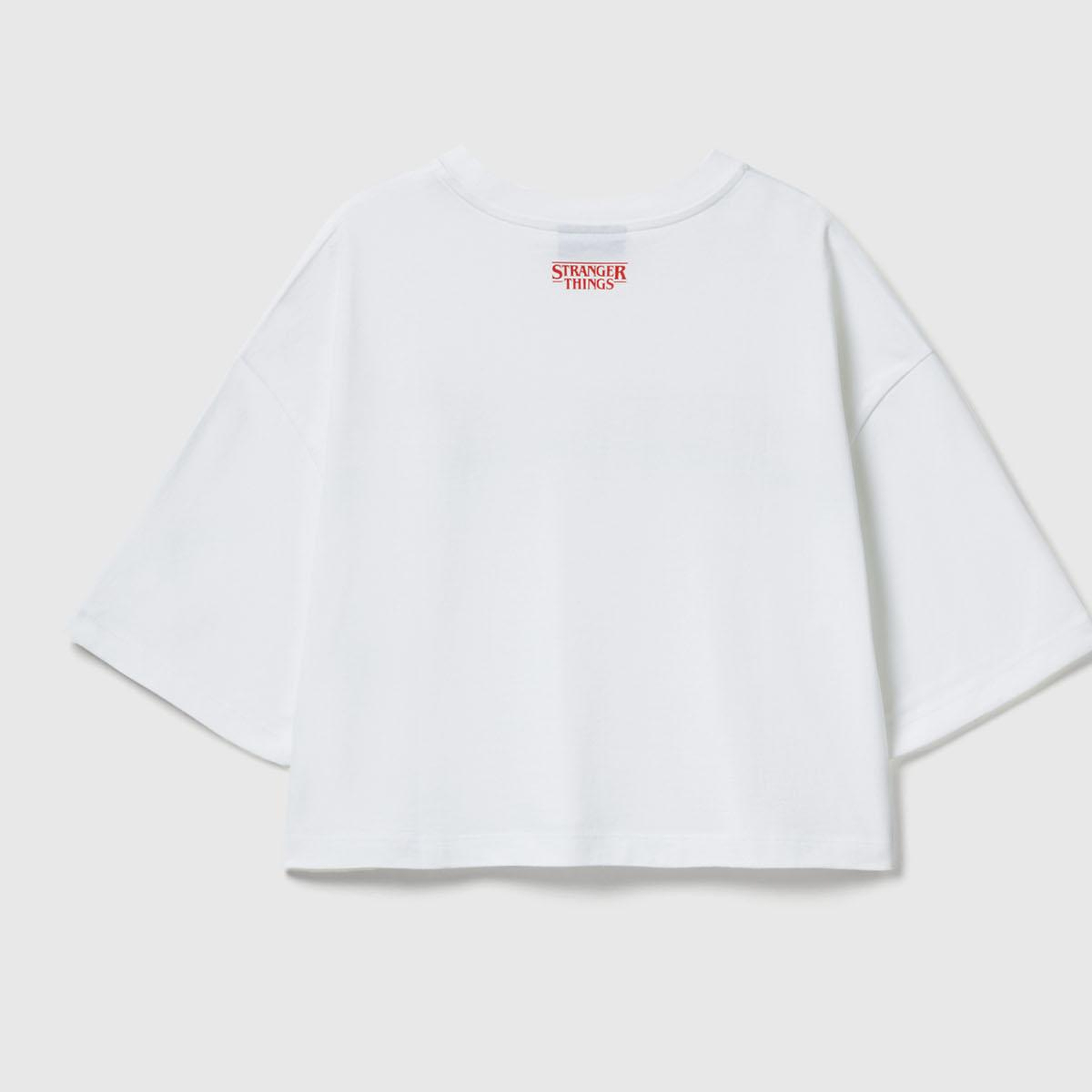 Kadın Beyaz mix  %100 Pamuk Boxy Fit Crop Stranger Things Baskılı T-shirt