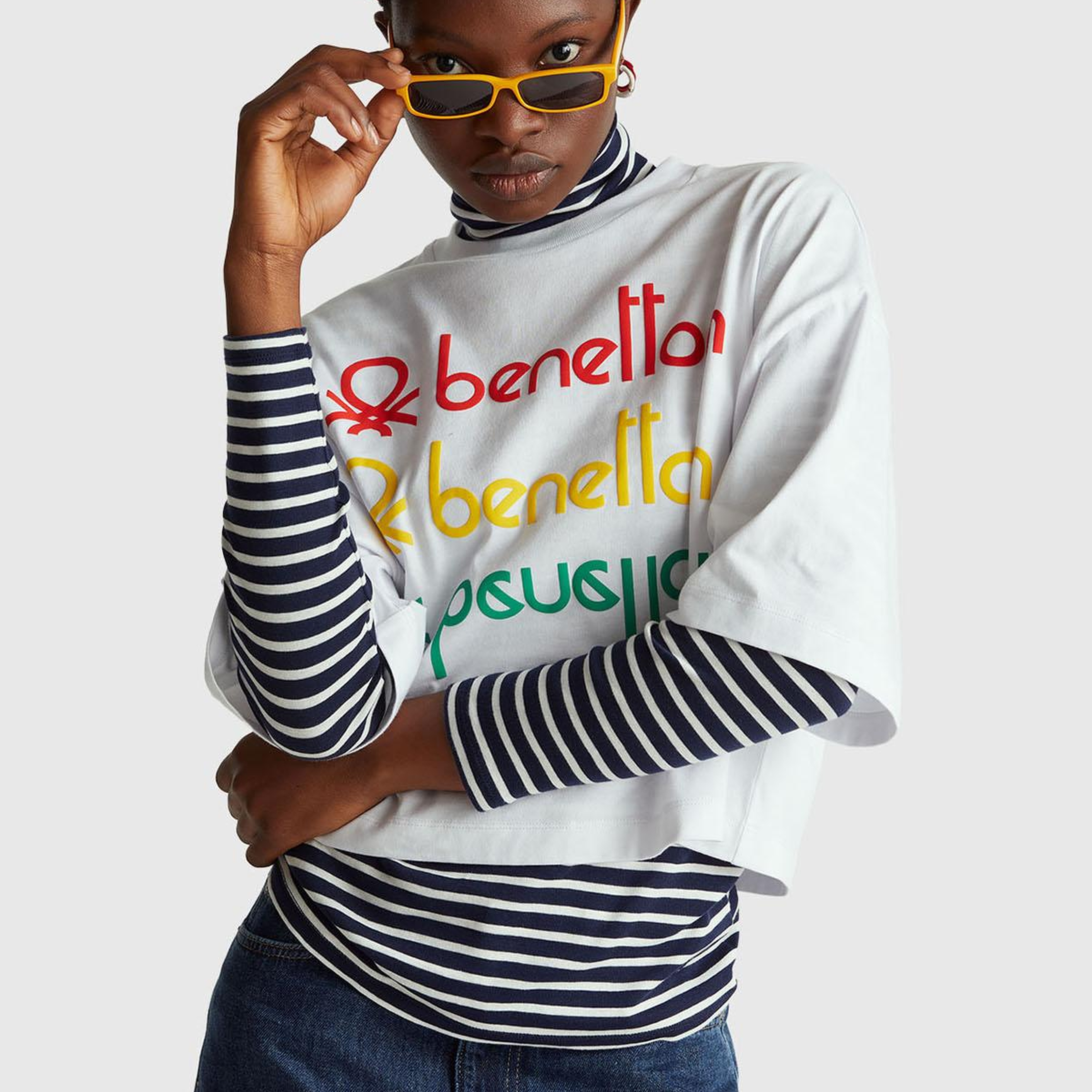 Kadın Beyaz mix  %100 Pamuk Boxy Fit Crop Stranger Things Baskılı T-shirt