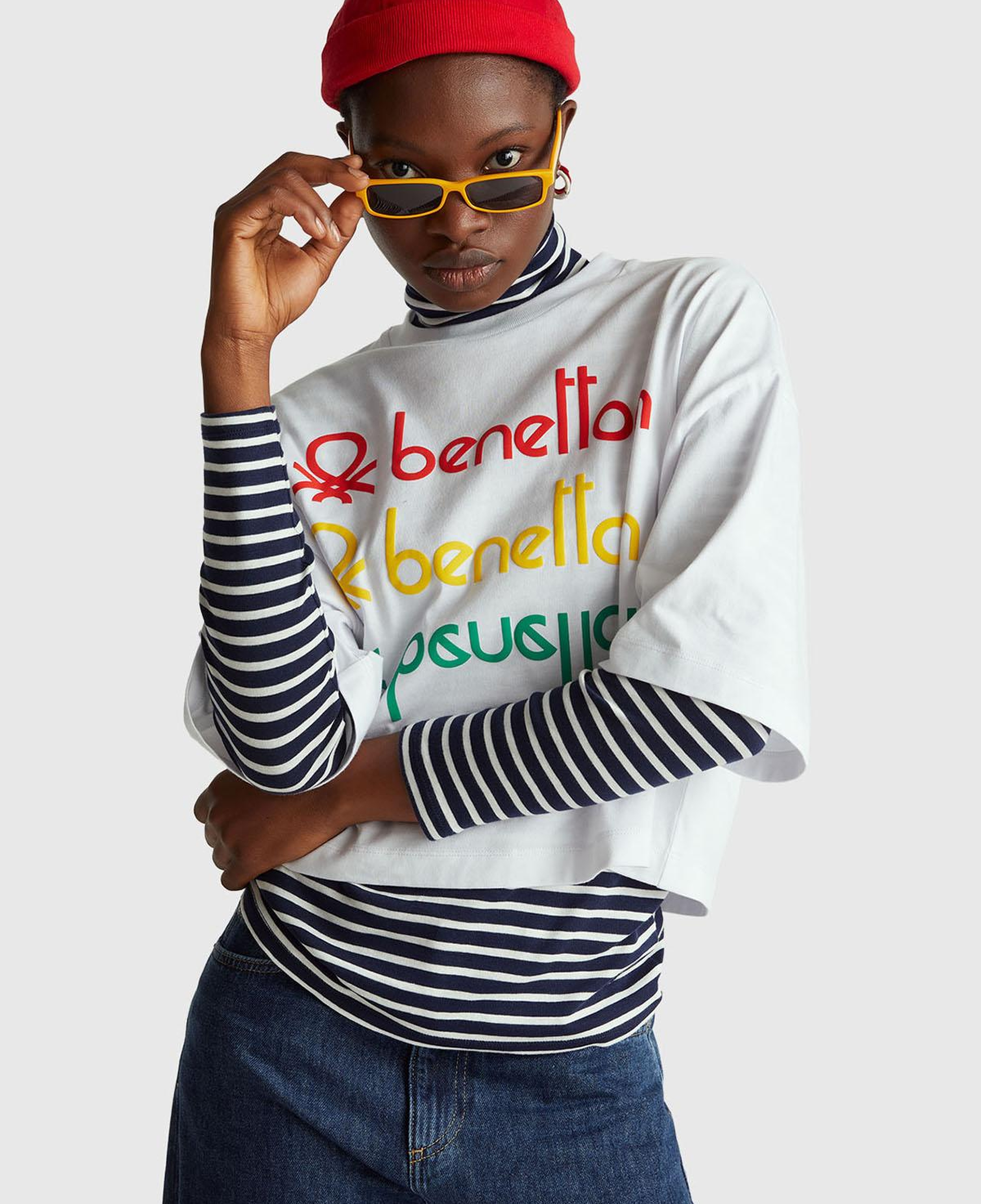 Kadın Beyaz mix %100 Pamuk Boxy Fit Crop Stranger Things Baskılı T-shirt