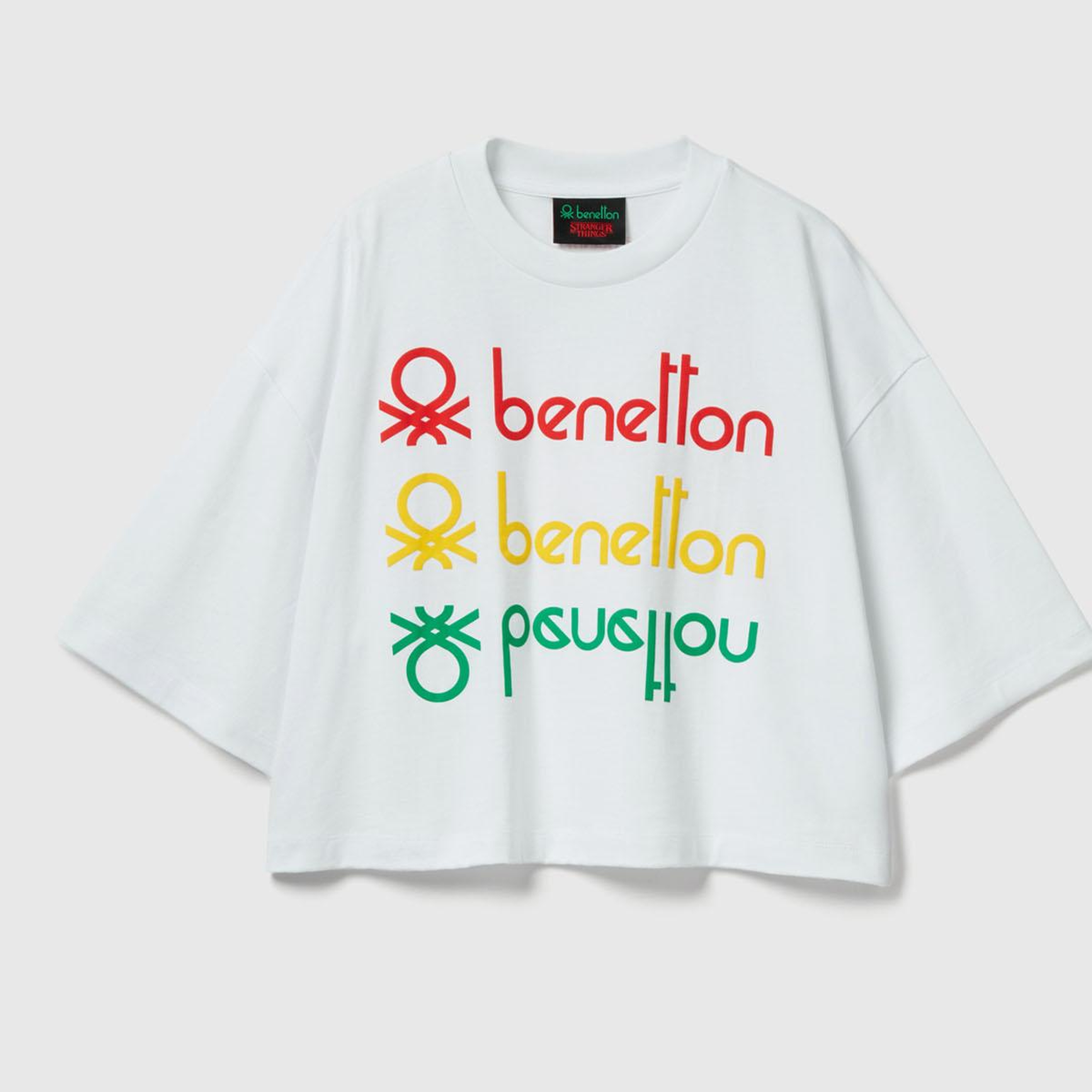 Kadın Beyaz mix  %100 Pamuk Boxy Fit Crop Stranger Things Baskılı T-shirt