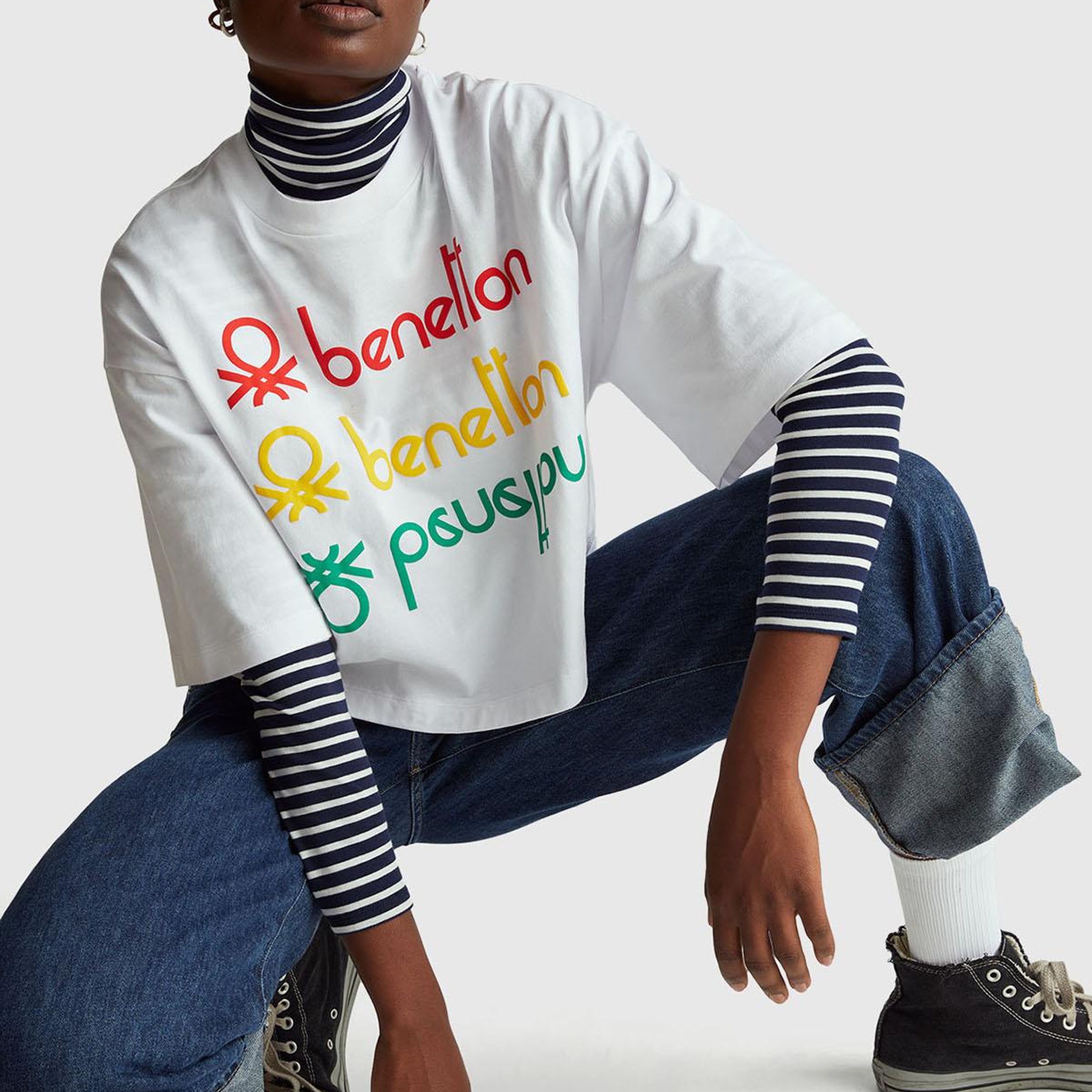 Kadın Beyaz mix  %100 Pamuk Boxy Fit Crop Stranger Things Baskılı T-shirt