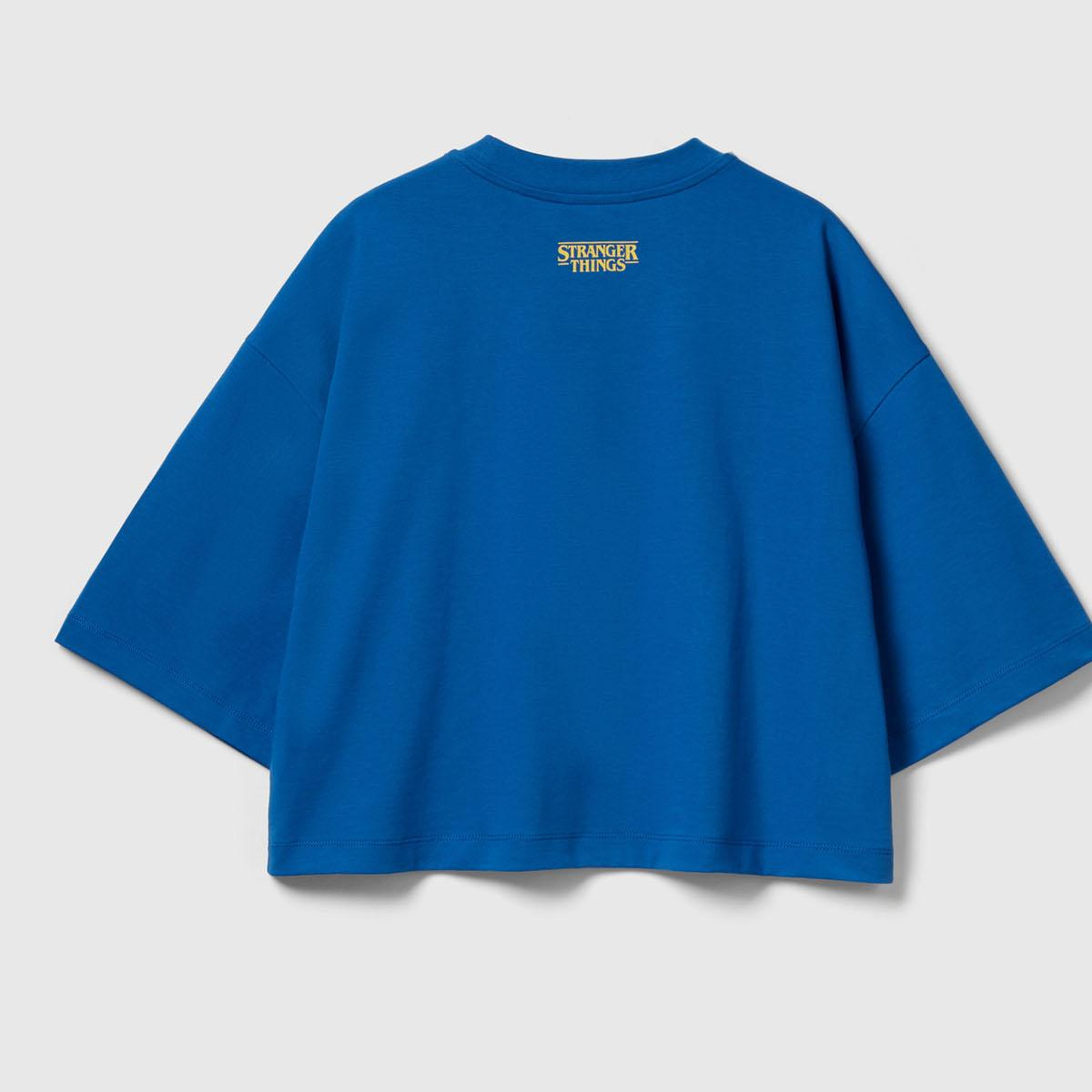 Kadın Mavi  %100 Pamuk Boxy Fit Crop Stranger Things Baskılı T-shirt