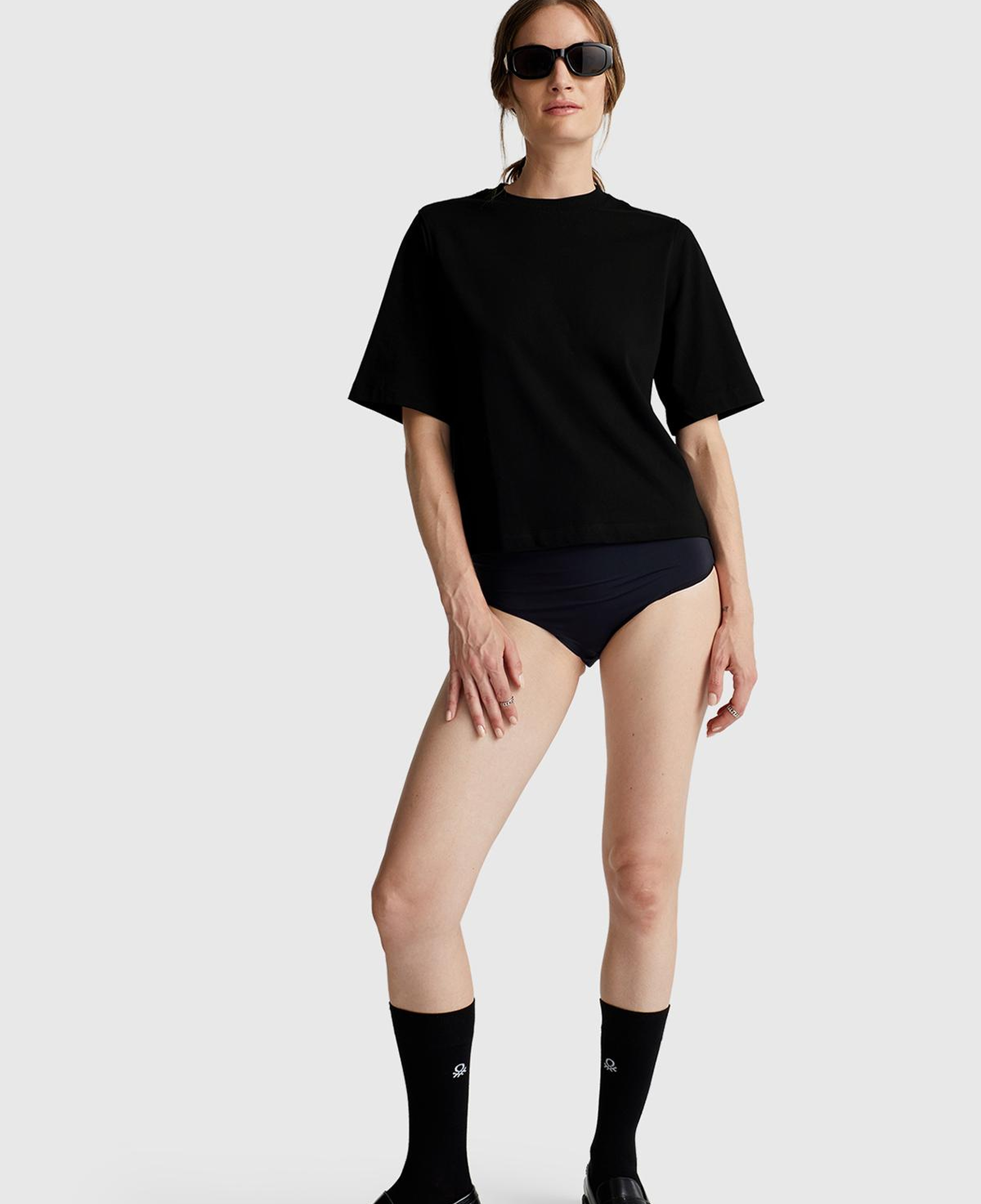 Kadın Siyah %100 Koton Boxy Fit T-Shirt