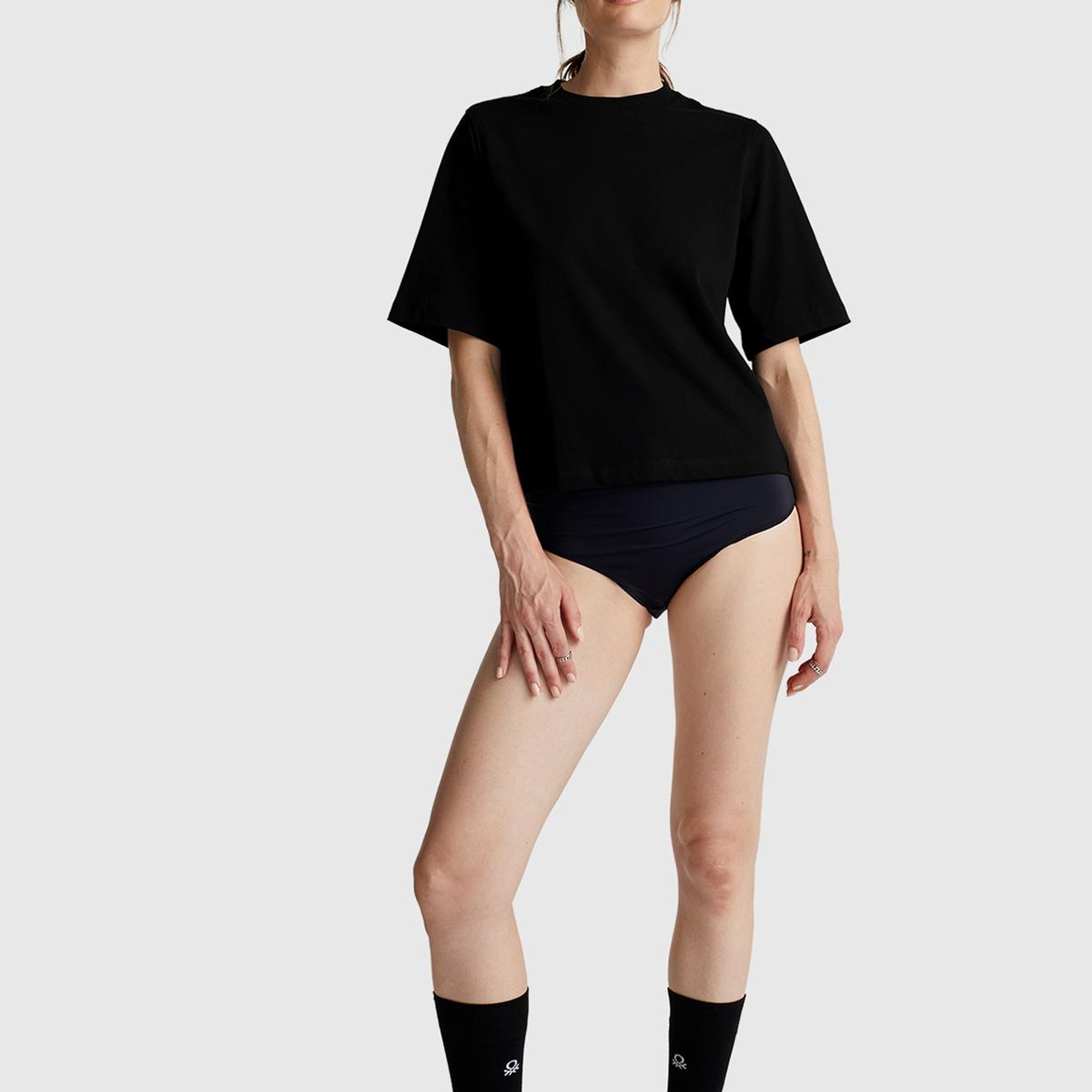 Kadın Siyah %100 Koton Boxy Fit T-Shirt
