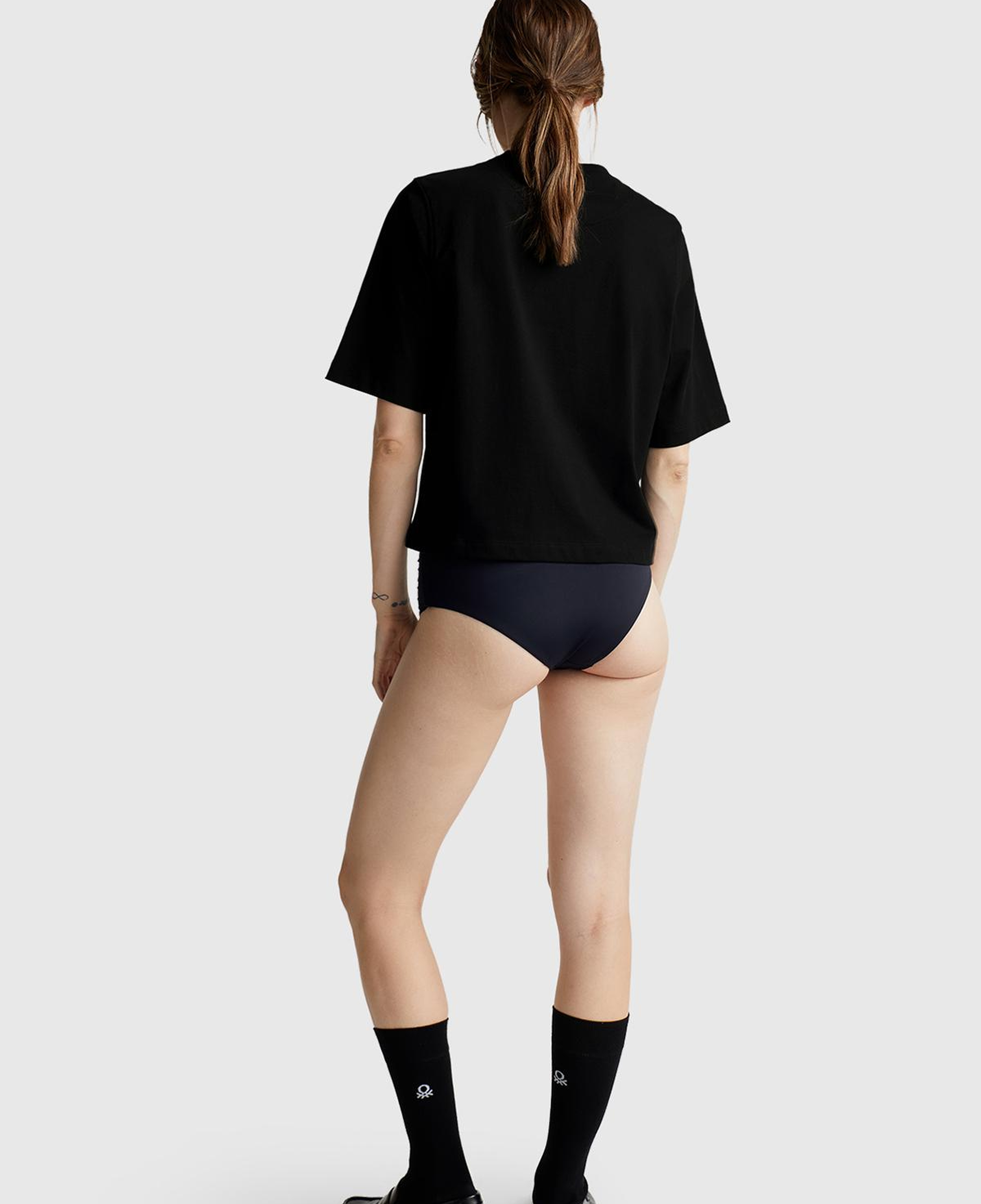 Kadın Siyah %100 Koton Boxy Fit T-Shirt