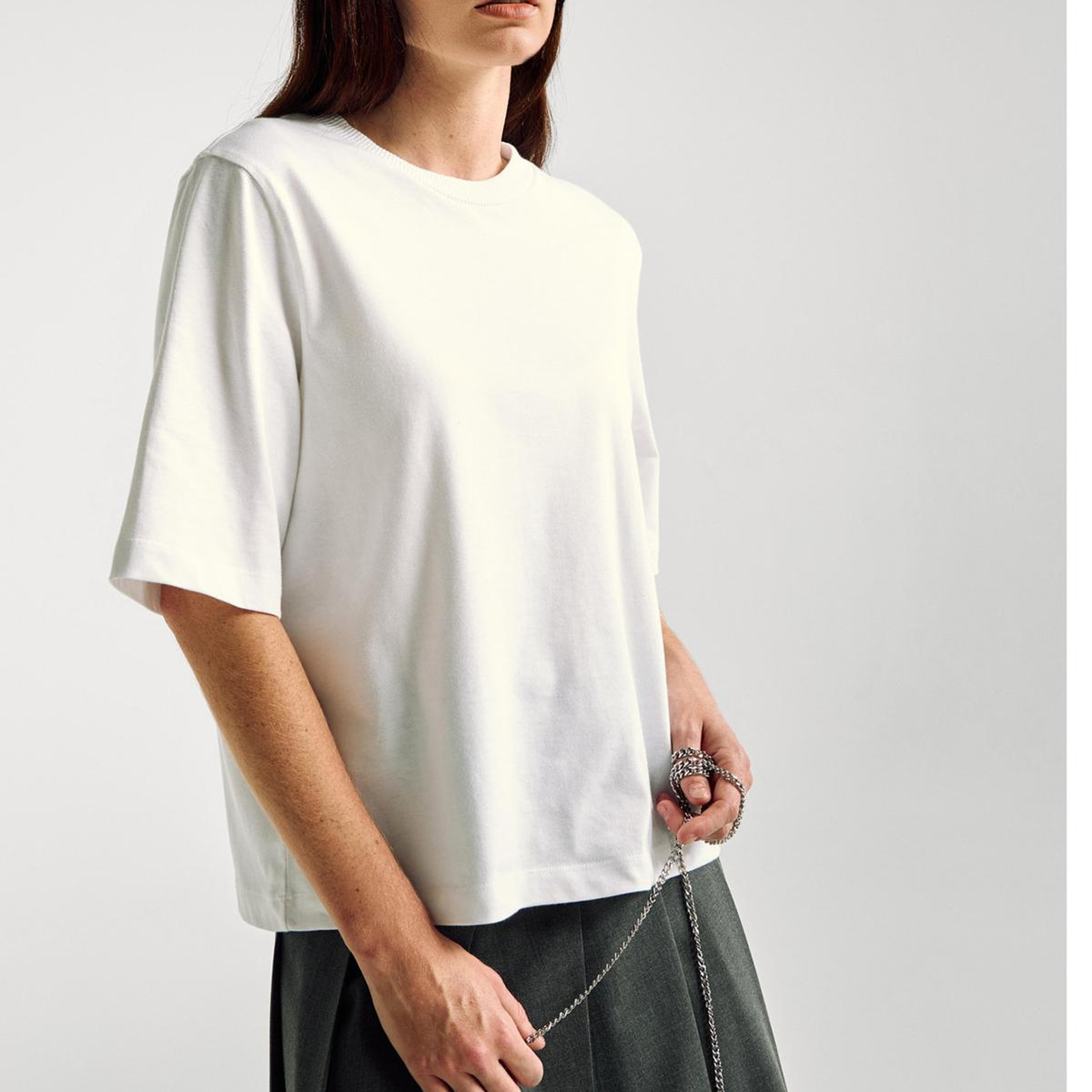 Kadın Beyaz %100 Koton Boxy Fit T-Shirt