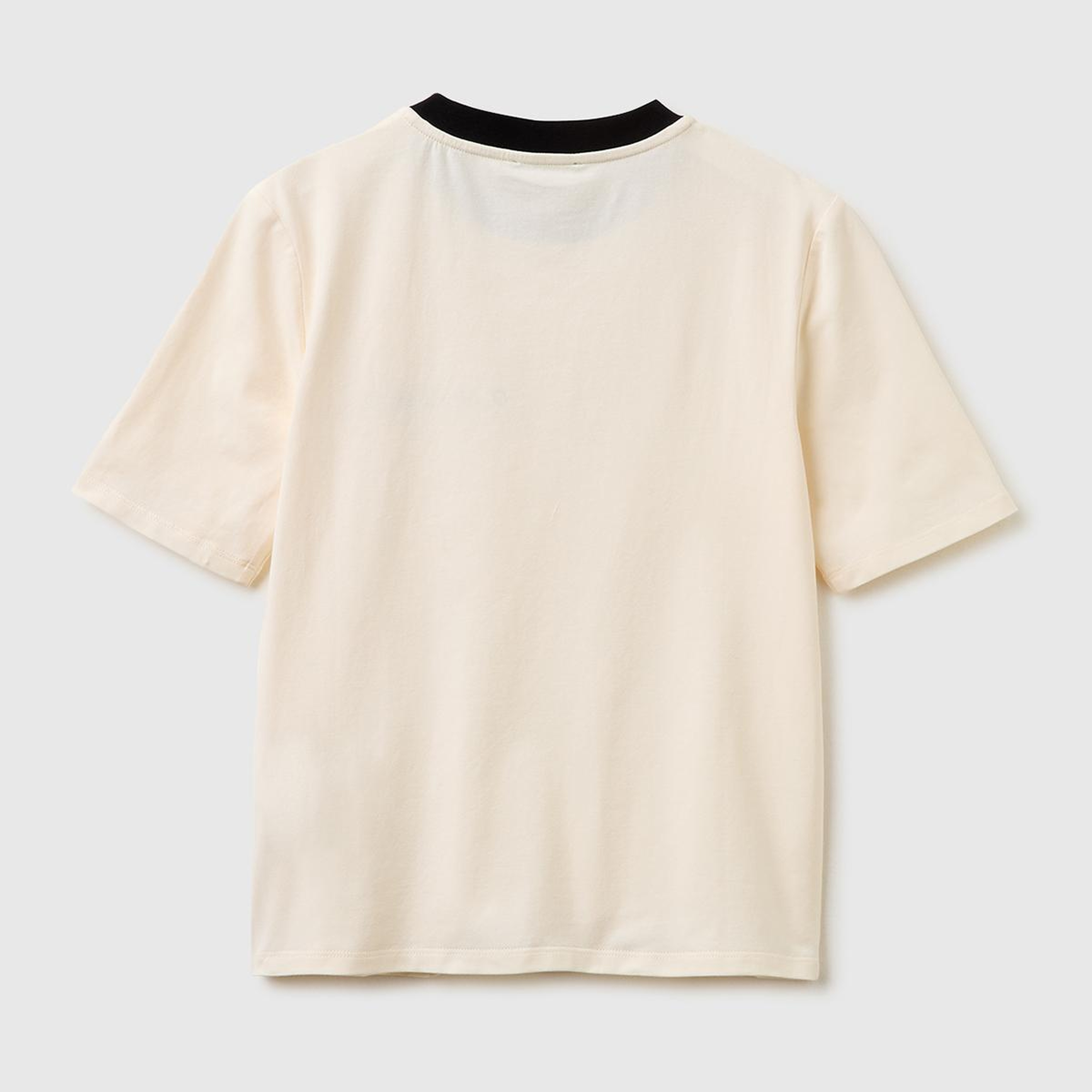 Kadın Krem Pamuk Karışımlı Payetli Nakışlı Bisiklet Yaka T-Shirt