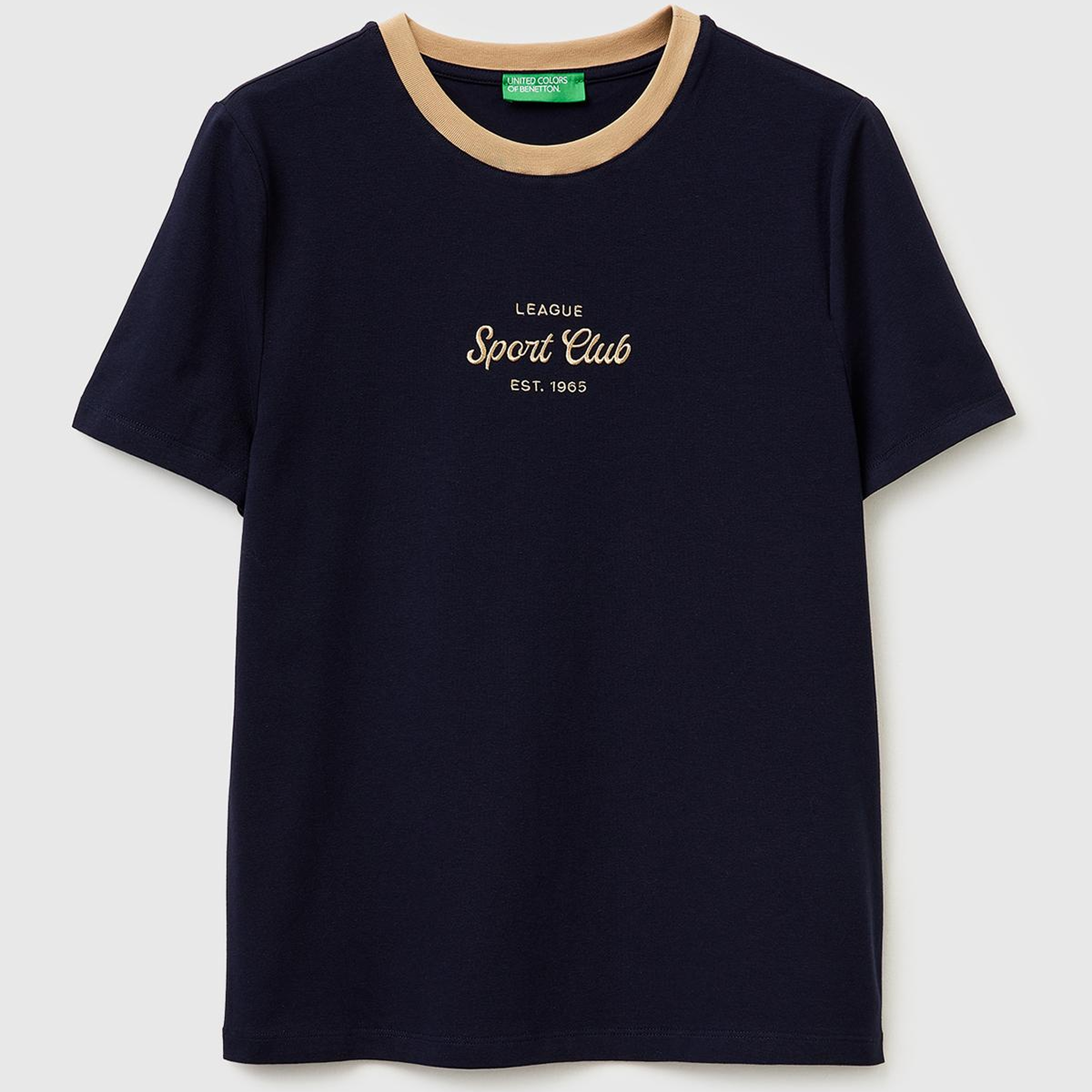 Kadın Lacivert Pamuk Karışımlı Önü İşlemeli Bisiklet Yaka T-Shirt