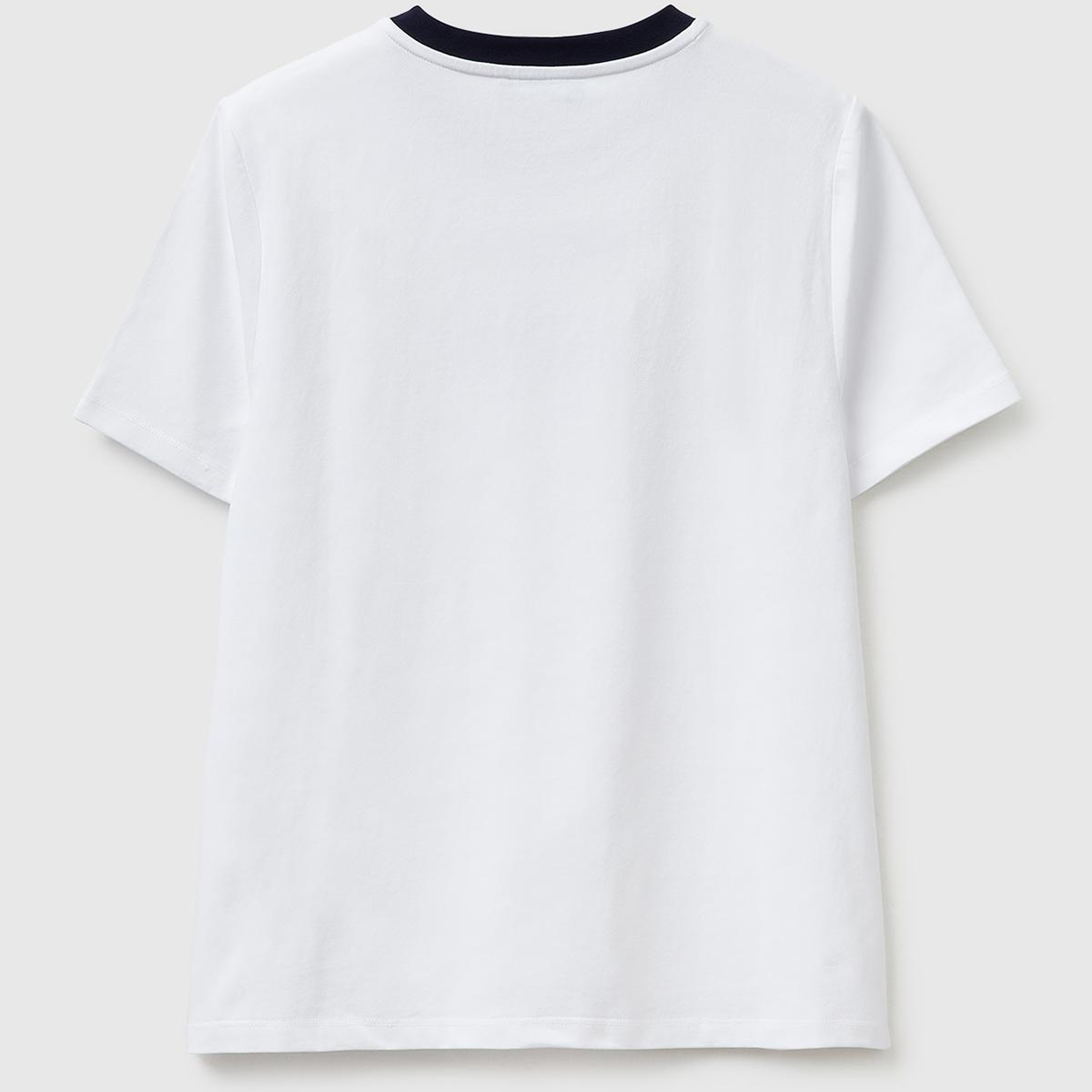 Kadın Beyaz Pamuk Karışımlı Önü İşlemeli Bisiklet Yaka T-Shirt