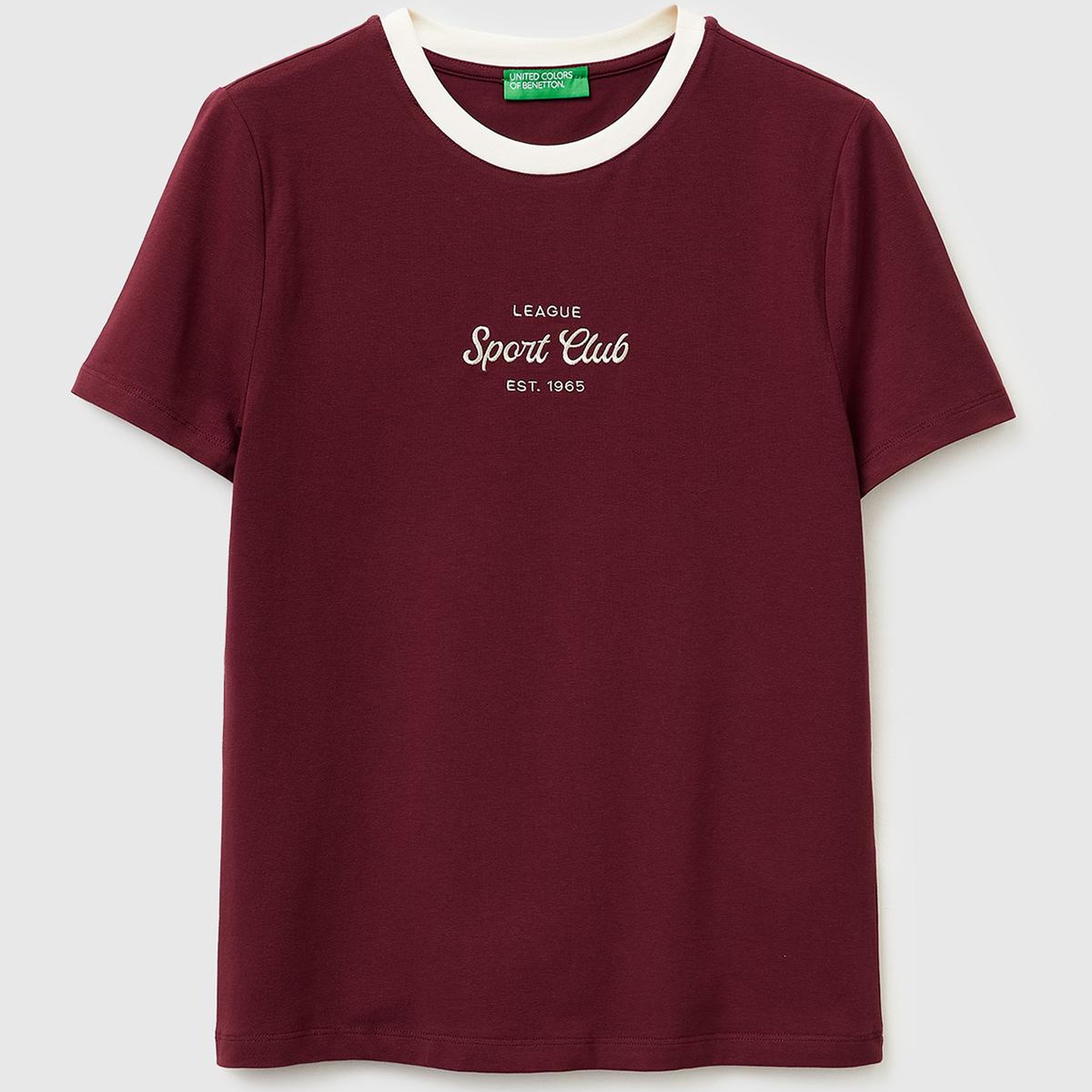 Kadın Bordo Pamuk Karışımlı Önü İşlemeli Bisiklet Yaka T-Shirt