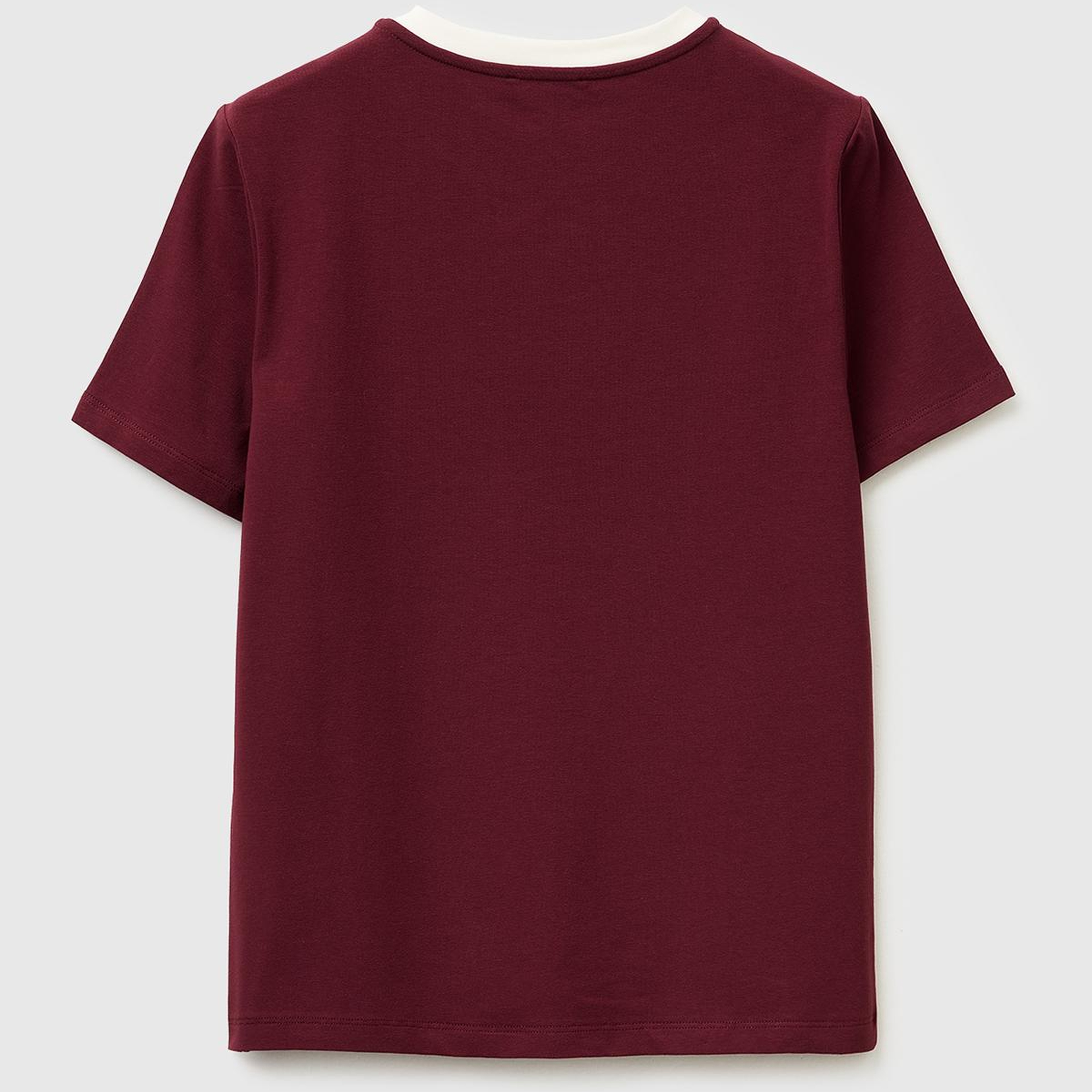 Kadın Bordo Pamuk Karışımlı Önü İşlemeli Bisiklet Yaka T-Shirt