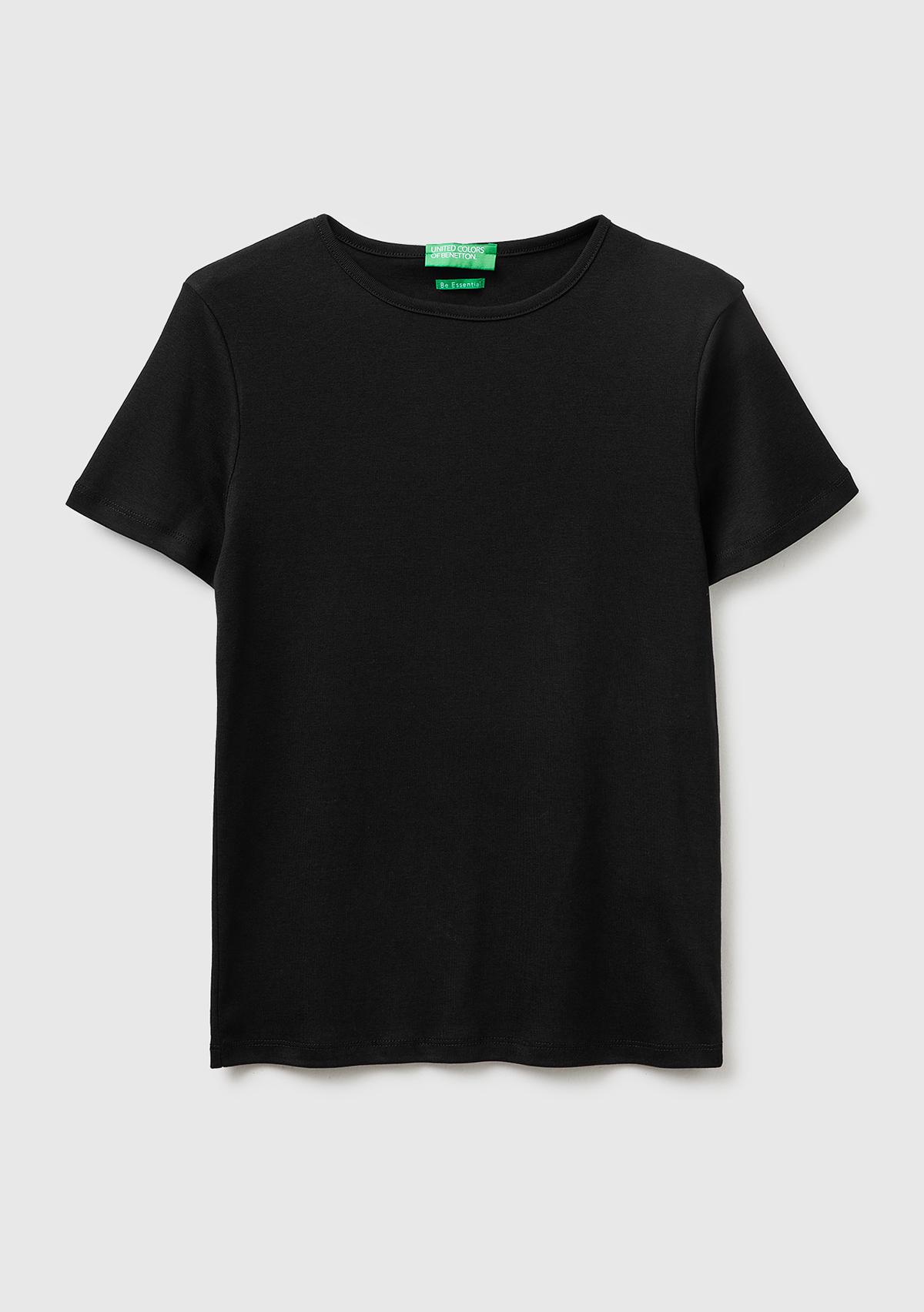 Kadın Siyah %100 Pamuk Bisiklet Yaka T-Shirt