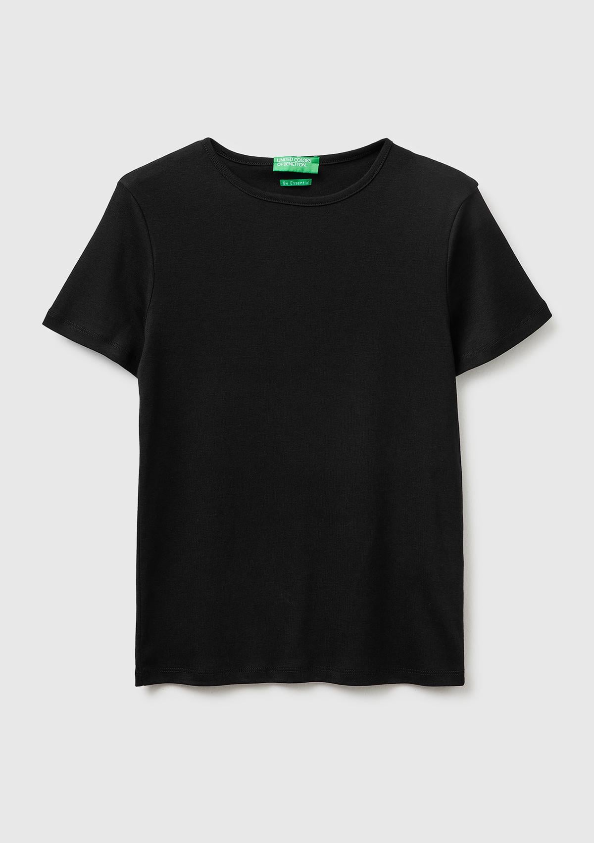 Kadın Siyah %100 Pamuk Bisiklet Yaka T-Shirt