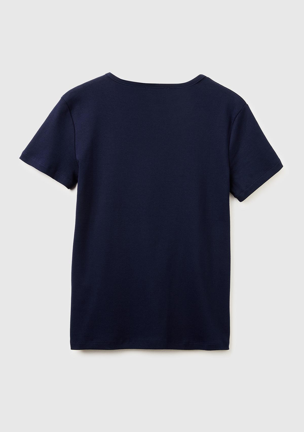 Kadın Lacivert %100 Pamuk Geniş V Yaka T-Shirt