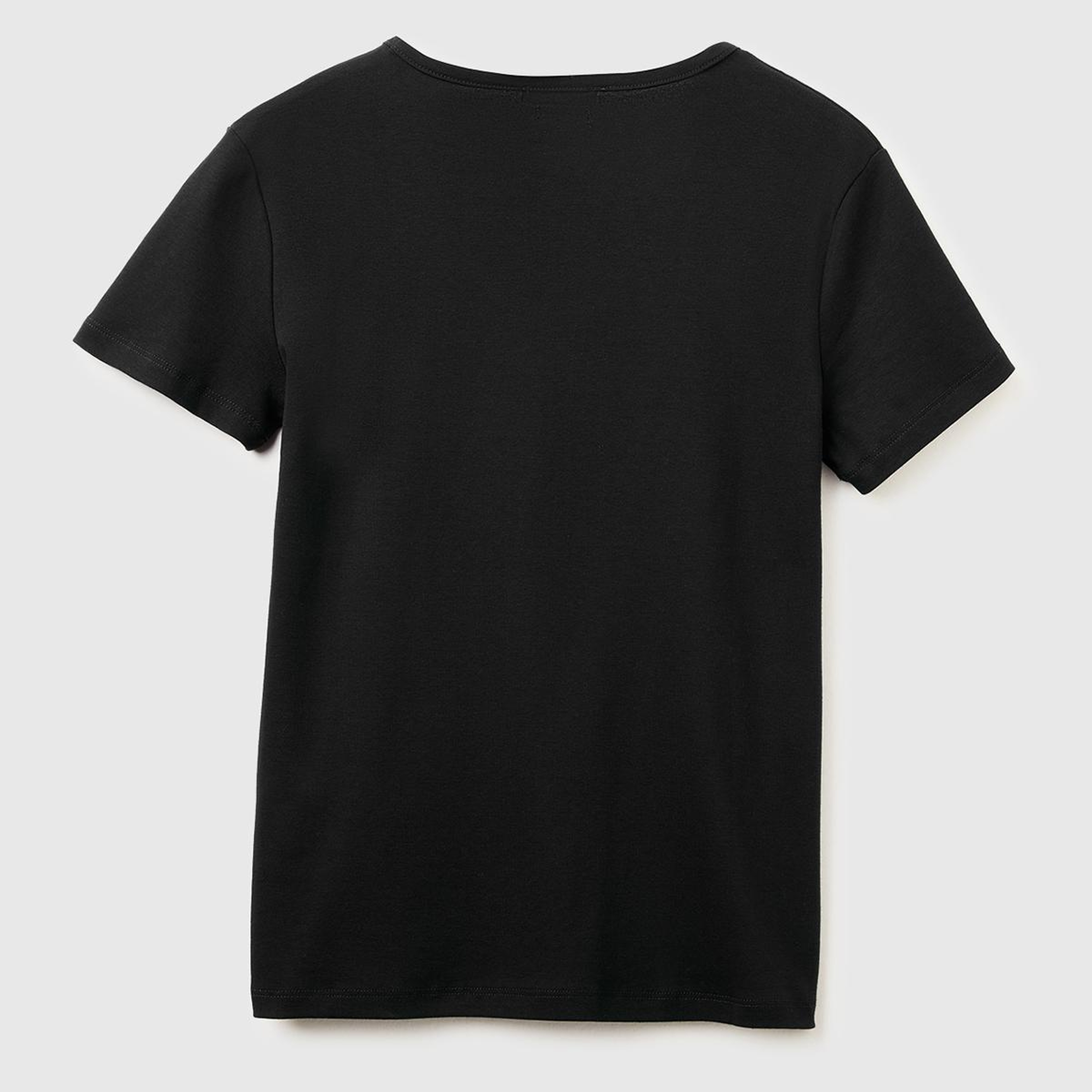 Kadın Siyah %100 Pamuk Geniş V Yaka T-Shirt