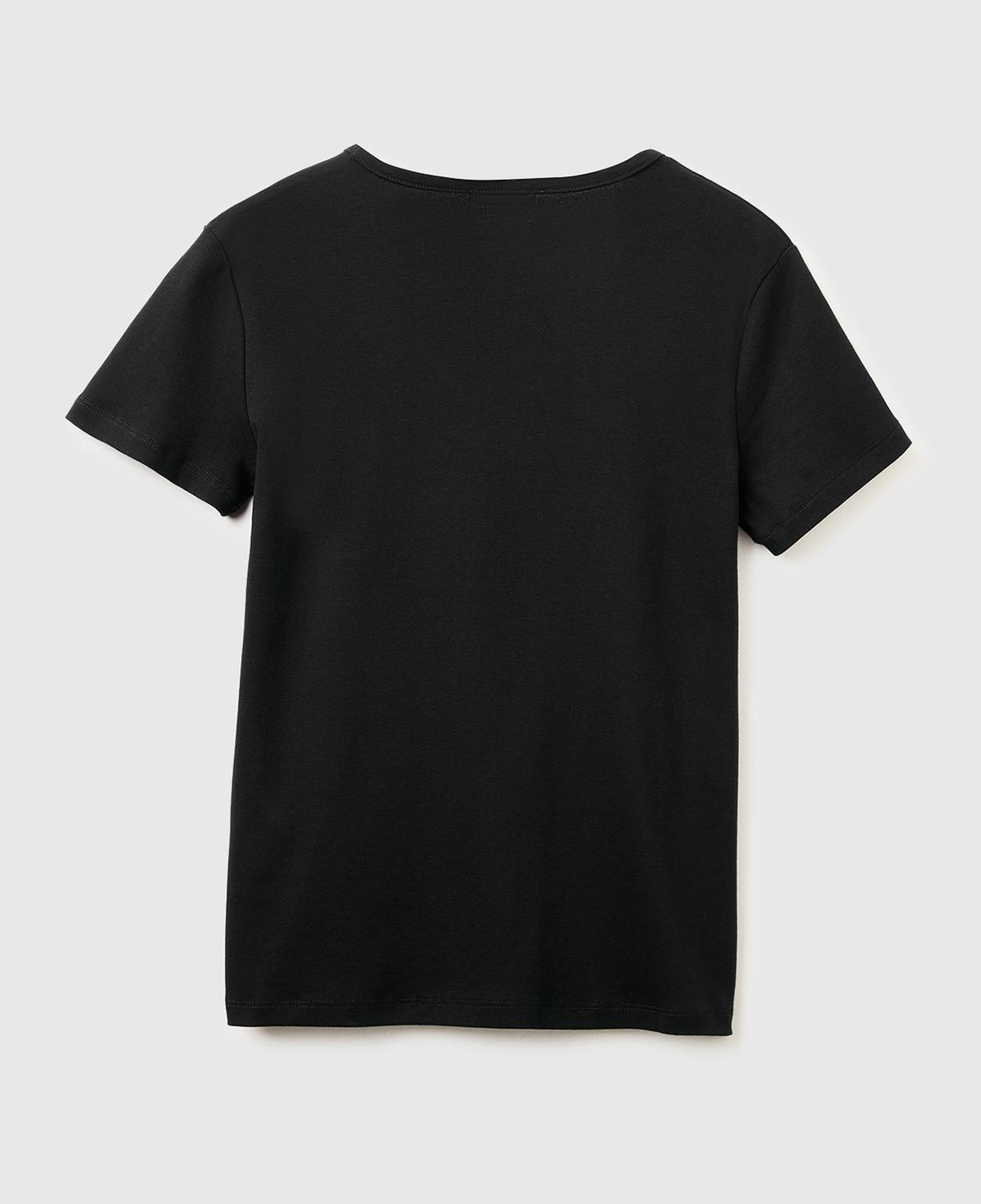 Kadın Siyah %100 Pamuk Geniş V Yaka T-Shirt